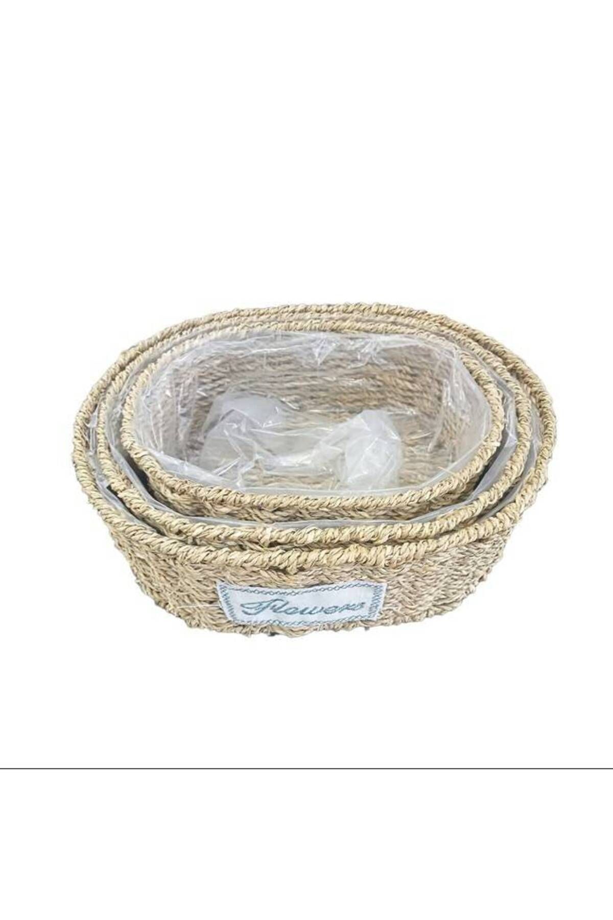 Vexahome Oval Doğal Hasır Saksı Seti - 3lü
