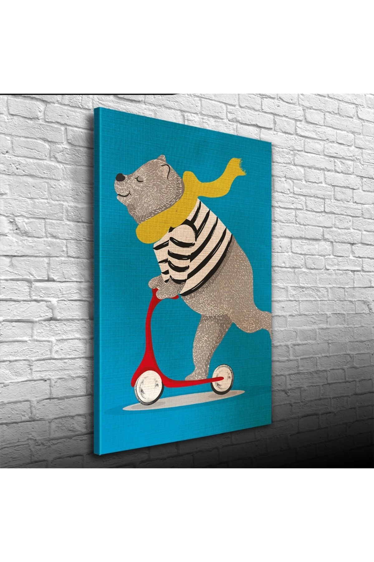 Kanonik Education Scooter Süren Sevimli Ayı Kanvas Tablo 50 x 70