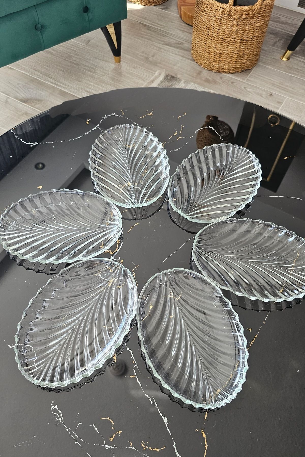 Ortaköy yöresel 6 lı Cam Pasta Kek Servis Tabağı Seti (20 CM uzunluk 14 CN eni,2.5 cm derinlik