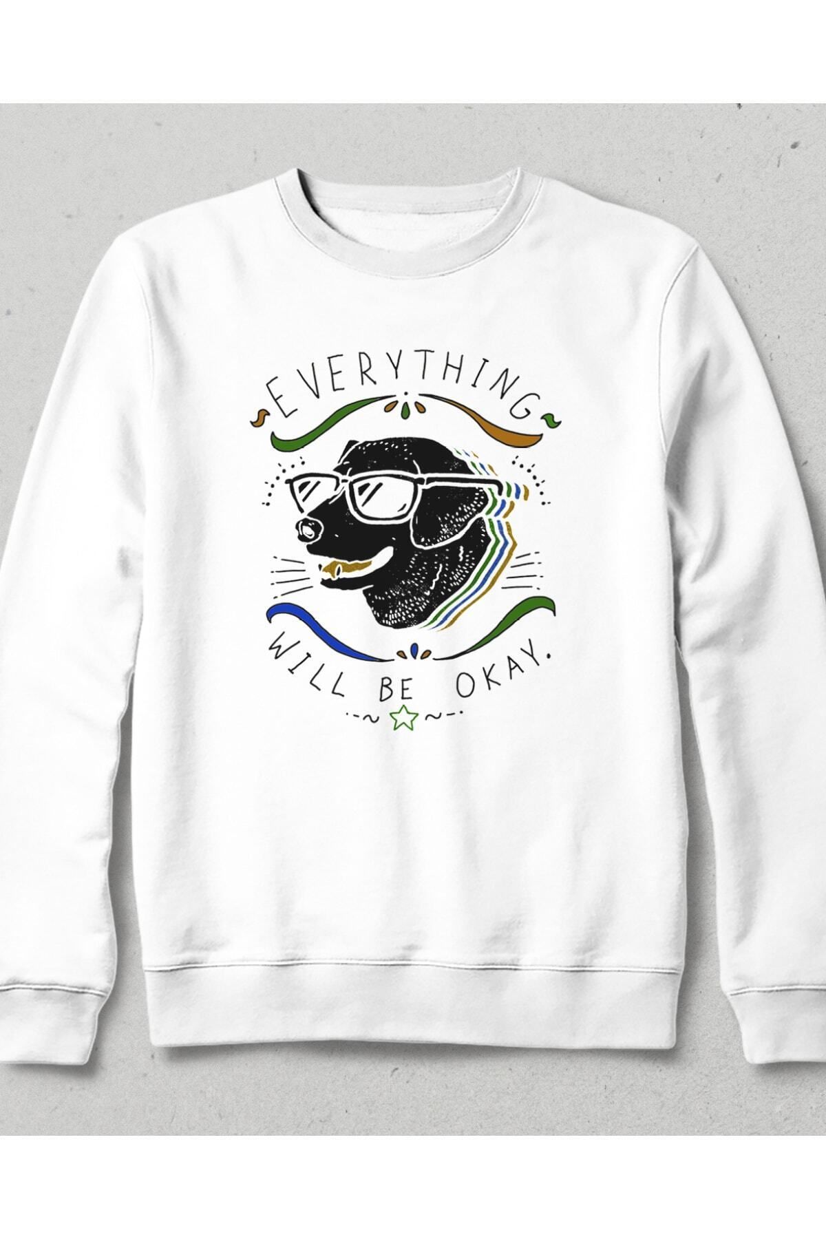 Pisa Art Unisex Beyaz Cool Dog Cepsiz Kapşonsuz Sweatshirt