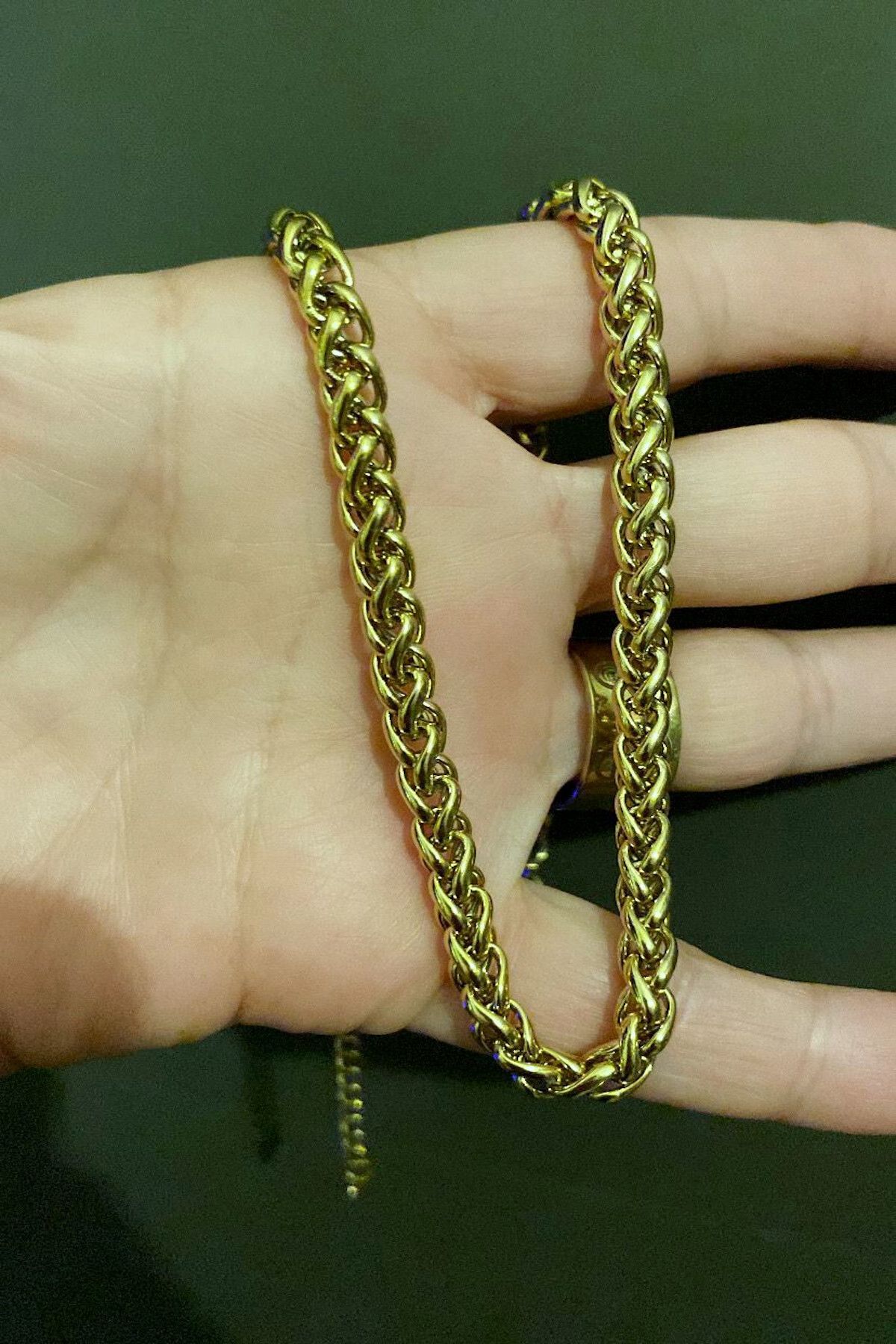 DLK TAKI Çelik Altın Kaplama Örgü Model Kolye-45 cm
