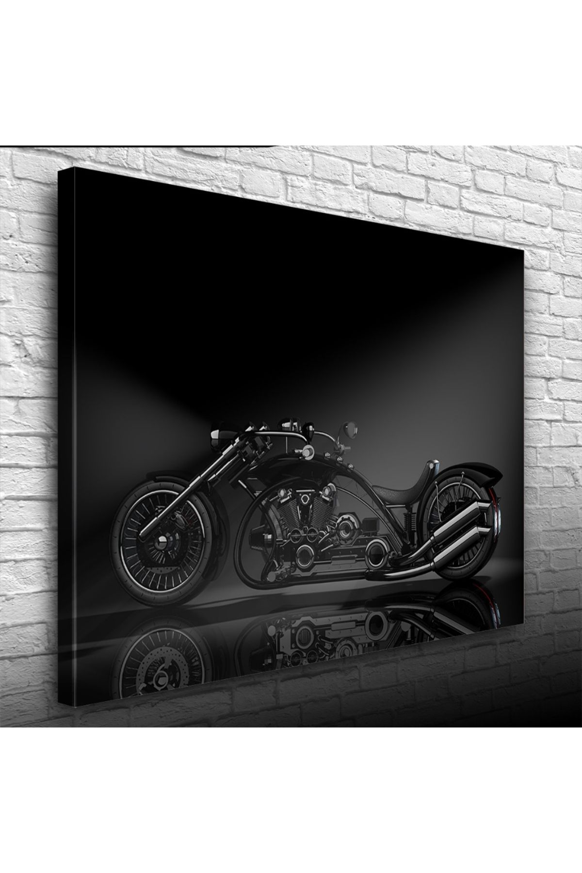 Kanonik Education Siyah Futuristik Chopper Motosiklet Kanvas Tablo 50 x 70