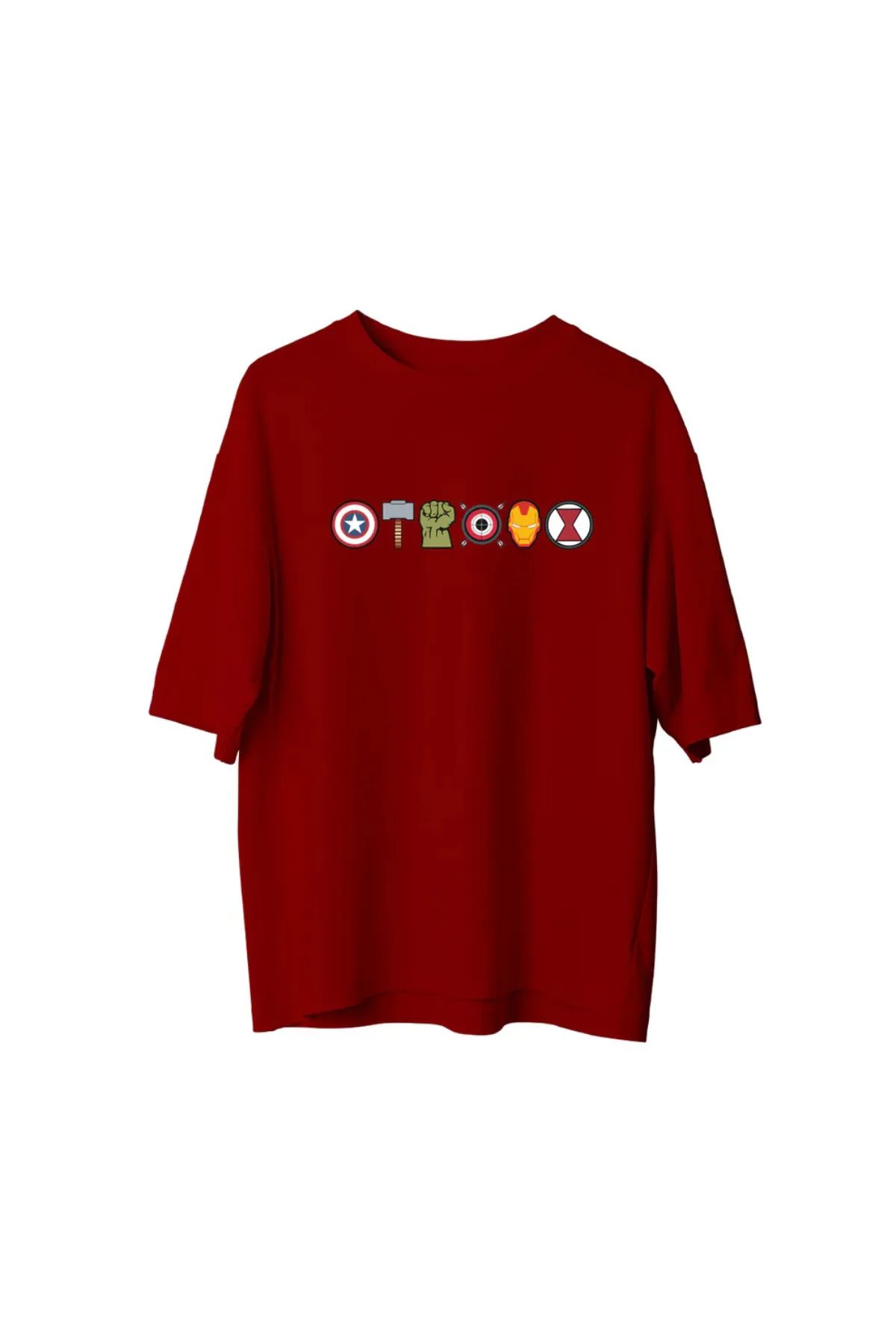 Koklonmoda Büyük Beden Unisex Marvel Simge Baskılı Oversize T-Shirt