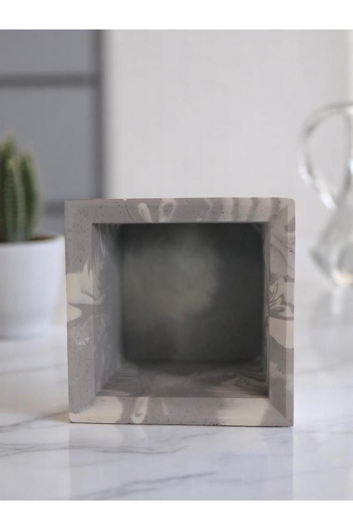 Mum ve Parafin Kare Beton Saksı Saklama Kabı Mumluk 80x80 mm