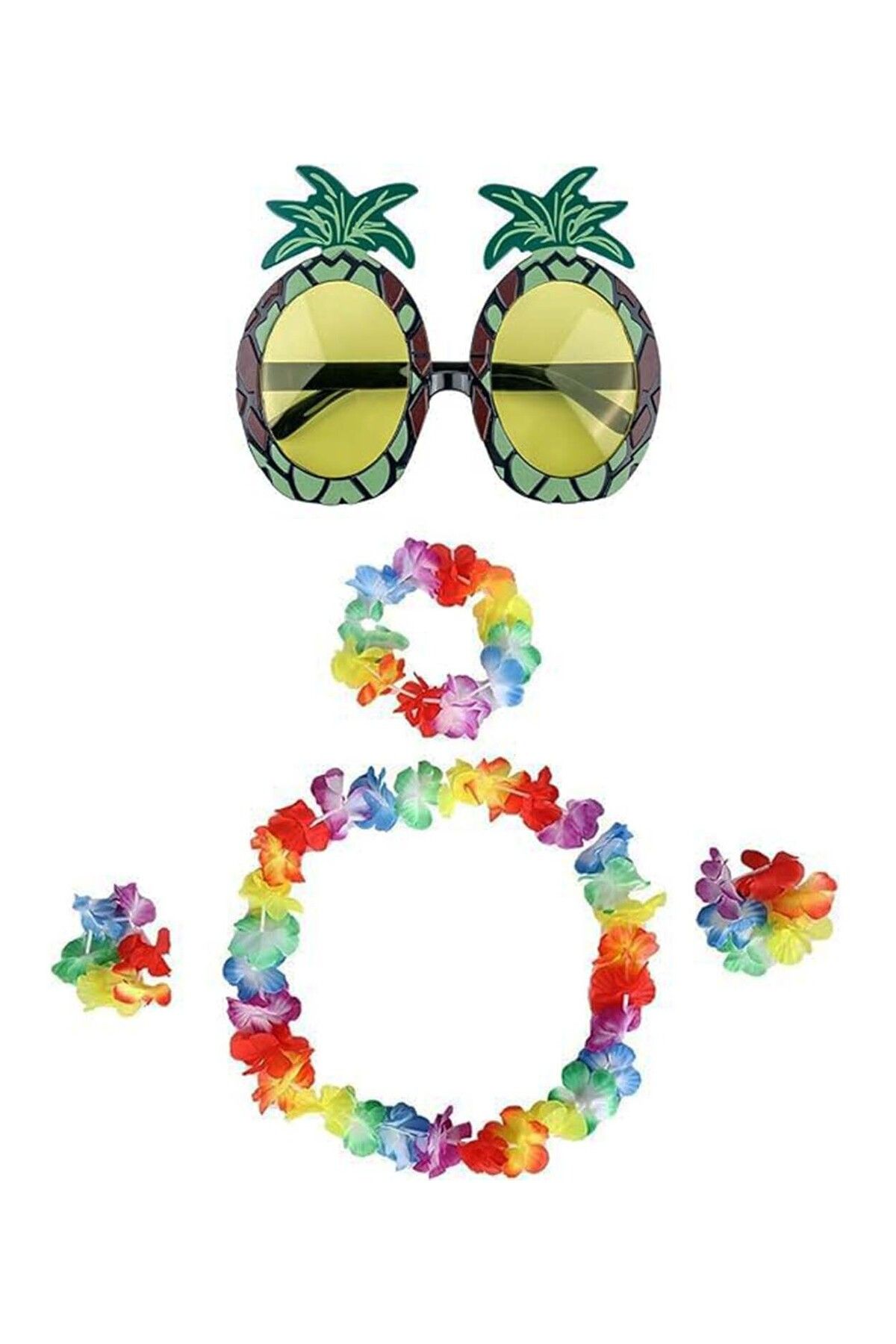 D&M Life Collection Renkli Ananas Gözlük, Taç, Kolye ve Bileklik Seti