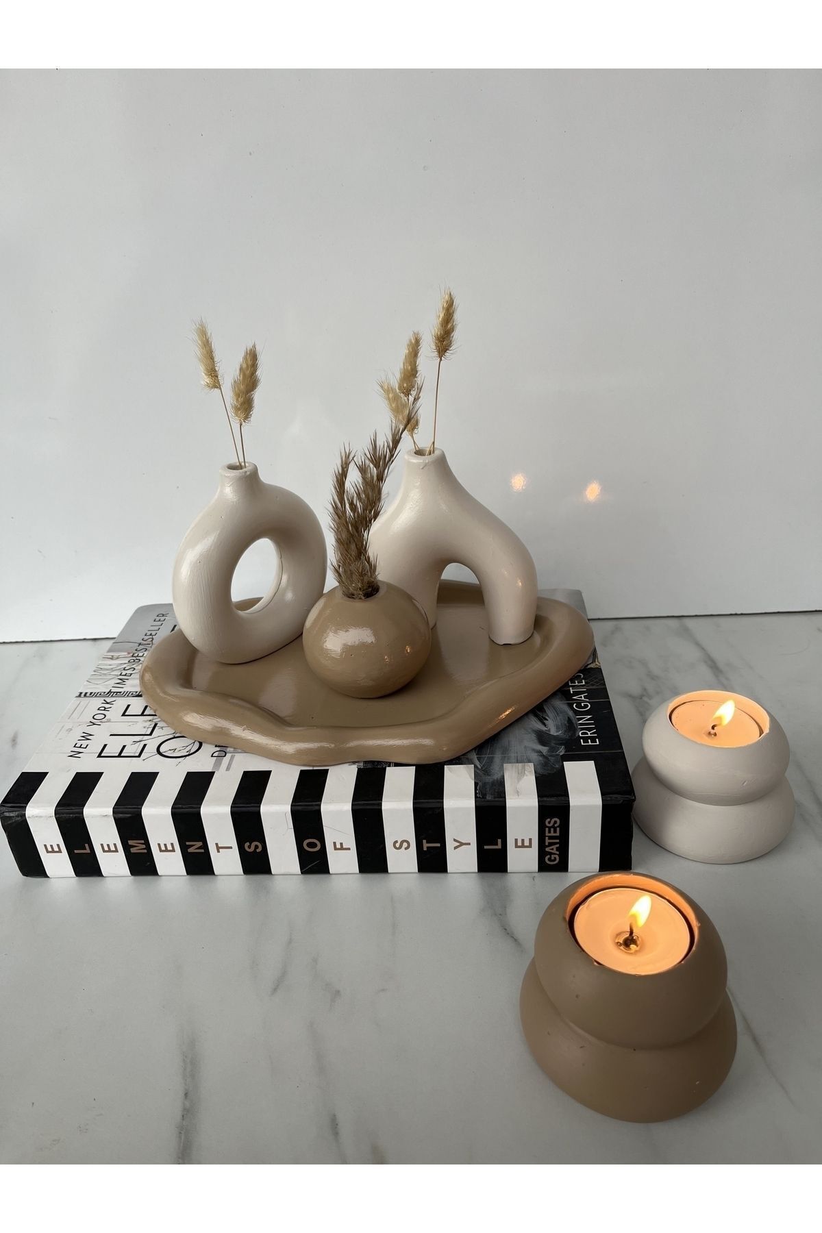 SerenityHaven Sibel/ela tasarım dekoratif vazo seti 2’li mumluk set