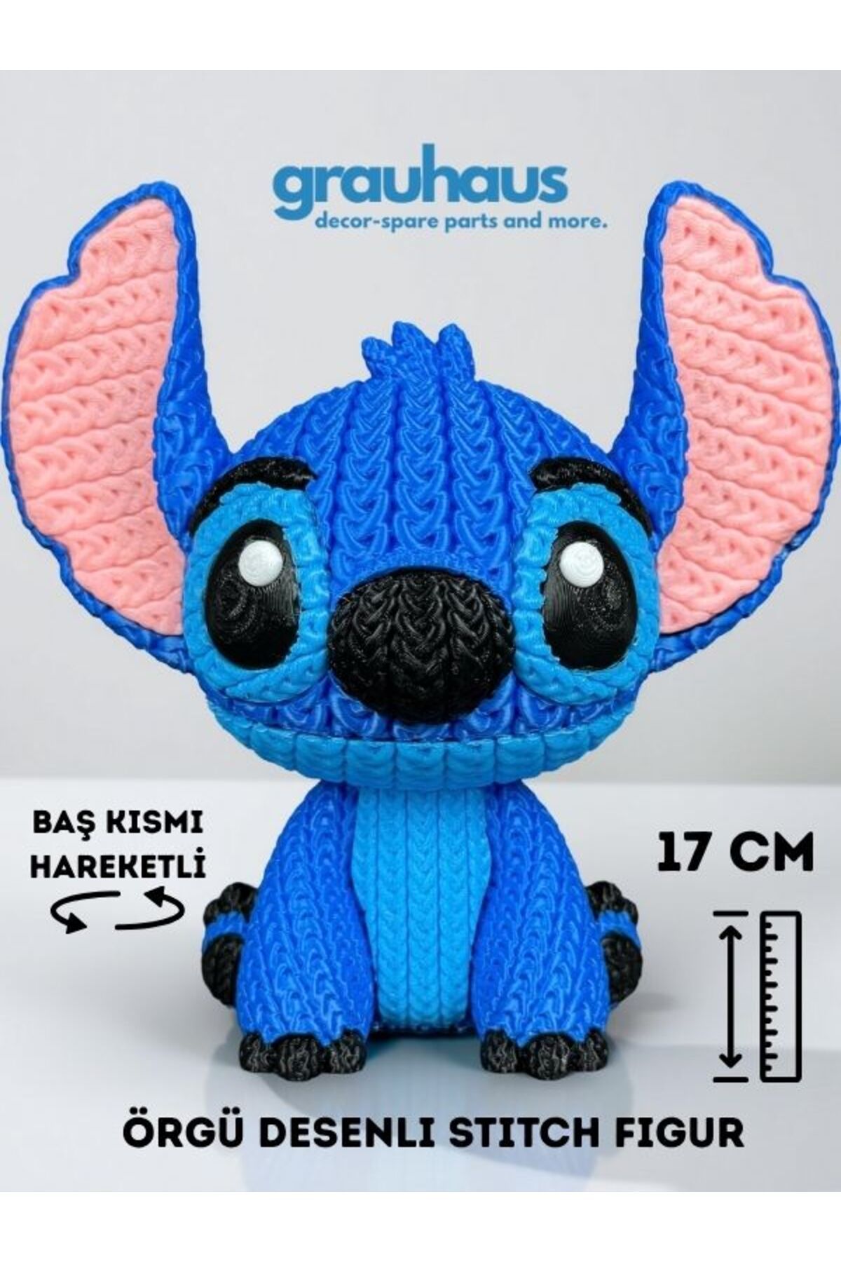 GRAUHAUS Hareketli Başlı Örgü Desenli Stitch Figürü 17 CM