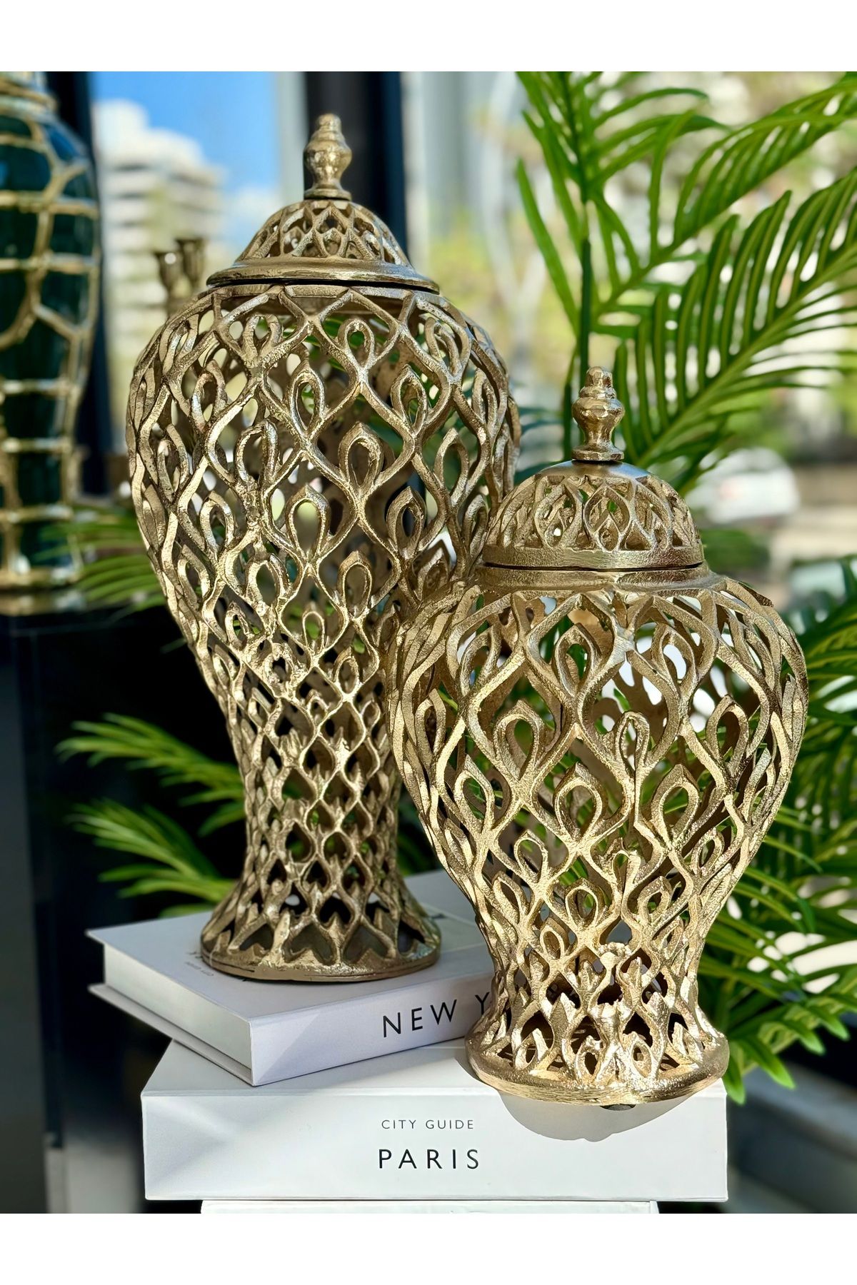 OBJE Gold Dekoratif Kapaklı Metal Küp Set