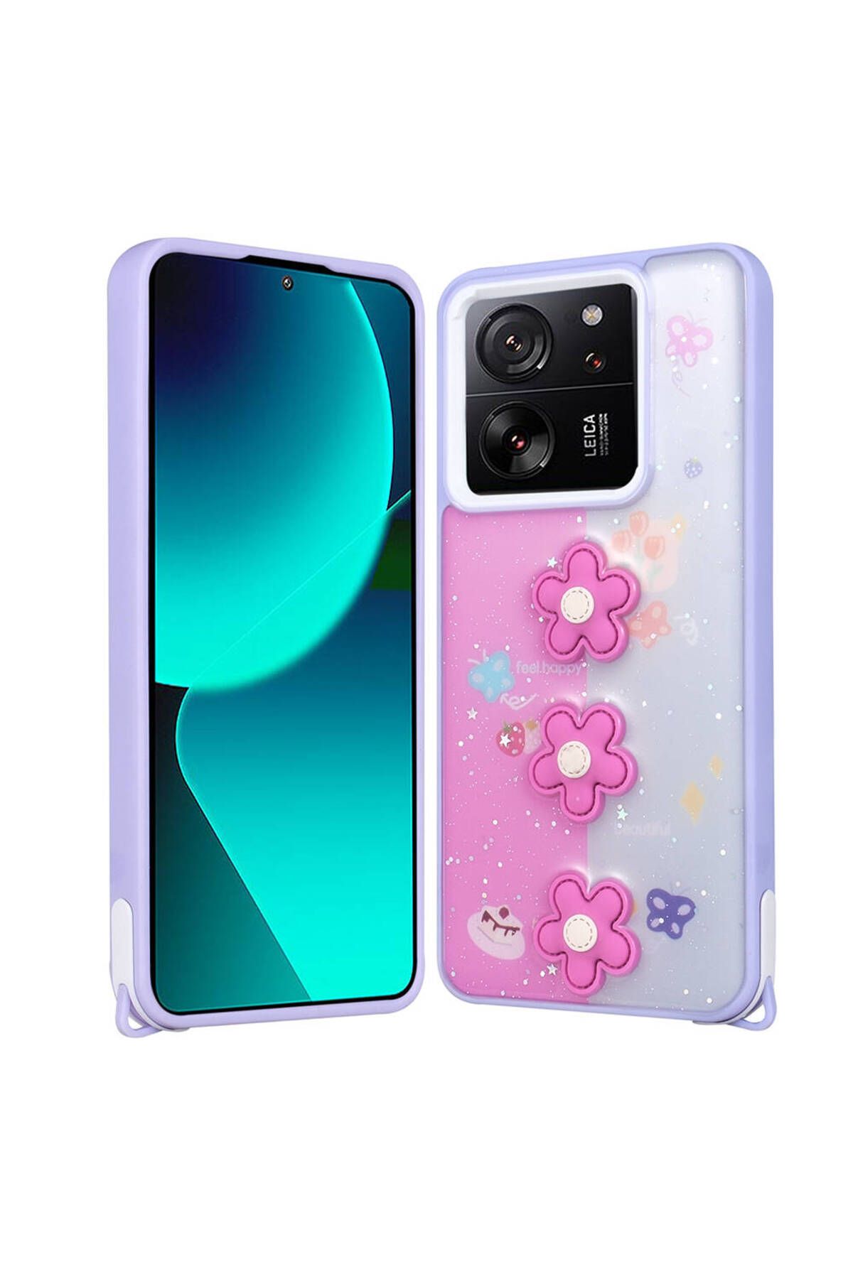 zore Xiaomi Mi 13T Kılıf Parlayan Simli Kabartma Figürlü Cevze Kapak