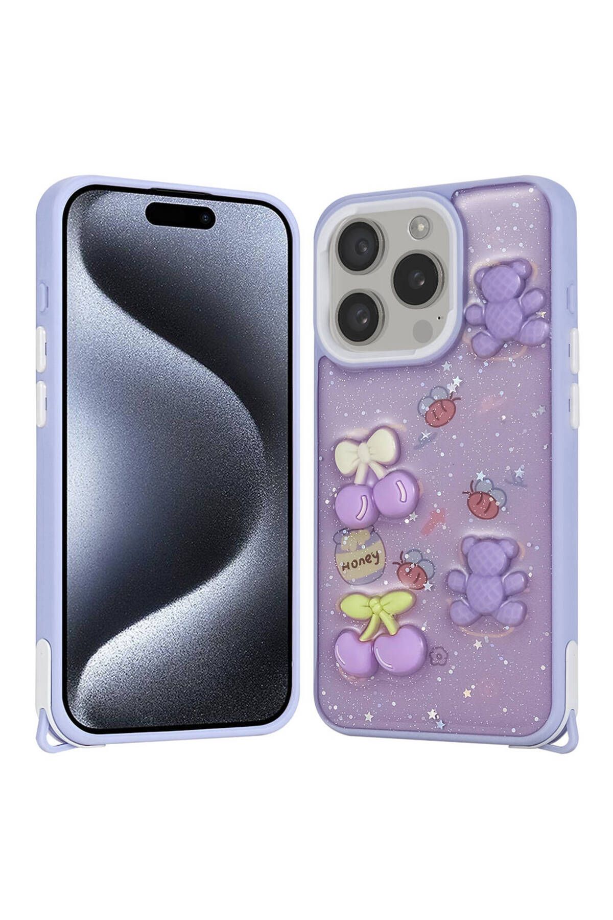 Başkenttekno iPhone 15 Pro Kılıf Parlayan Simli Kabartma Figürlü Cevze Kapak