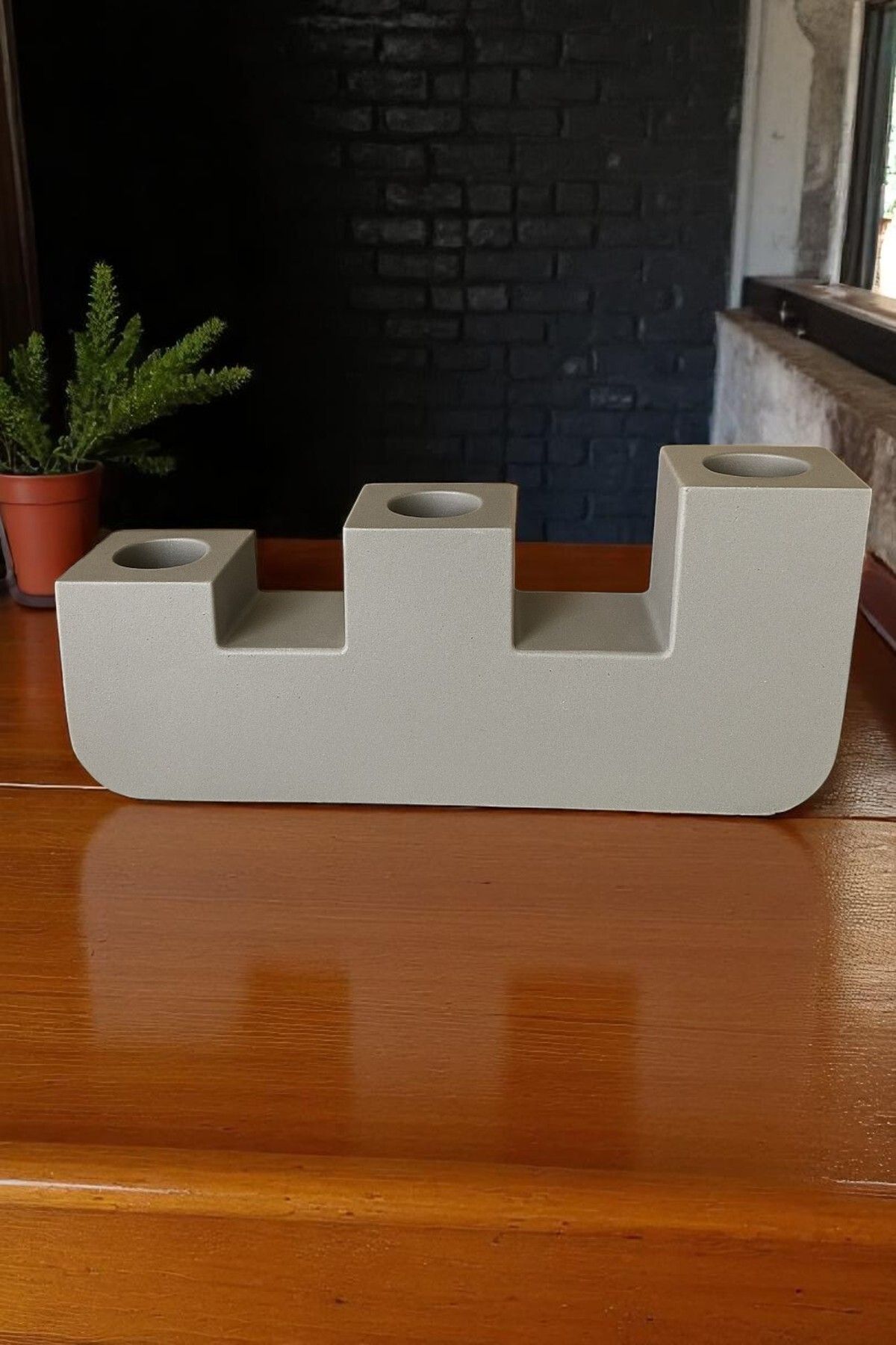 ERSE HOME 3 Bölmeli Gri Renk Beton Şamdan