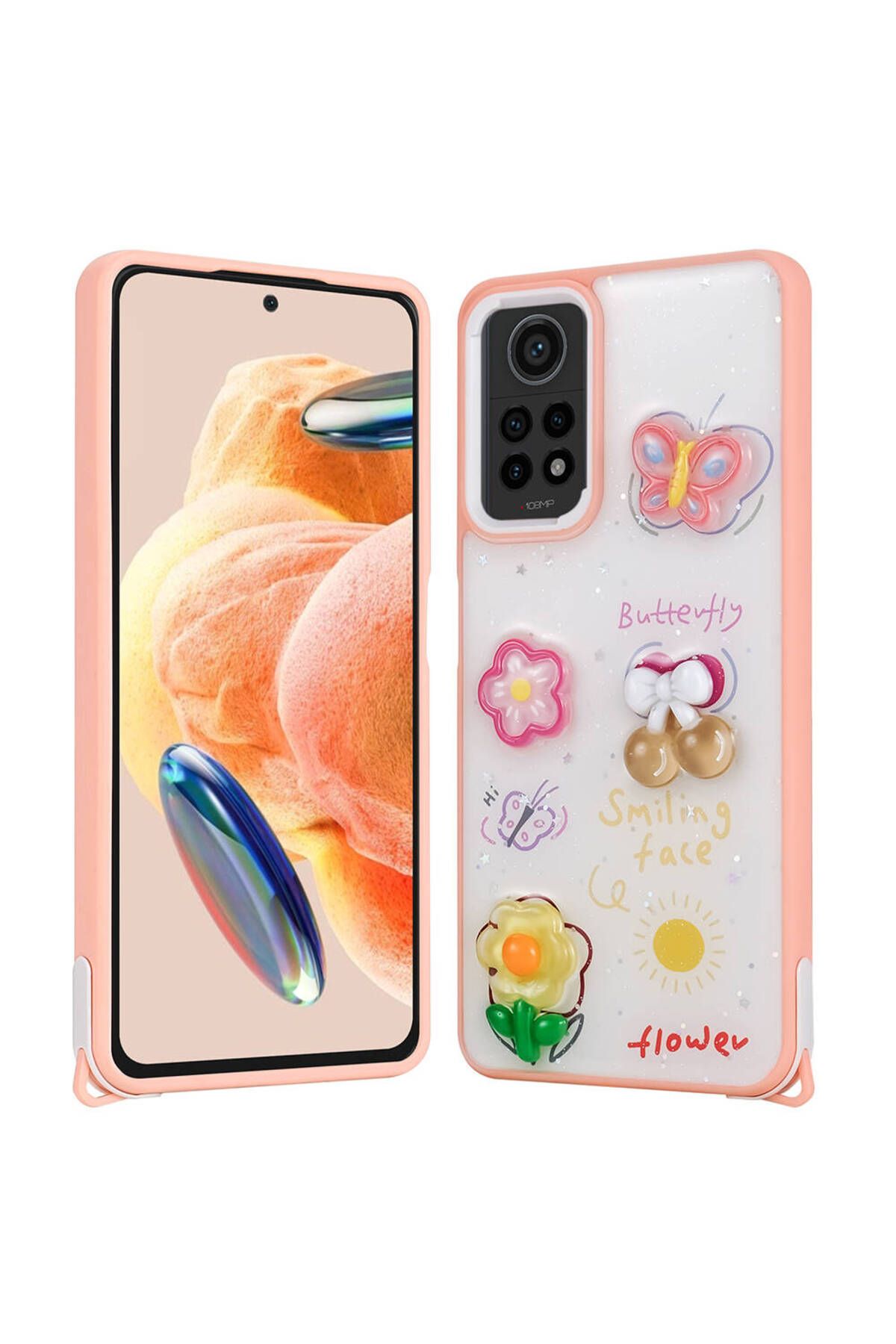 Başkenttekno Xiaomi Redmi Note 12 Pro 4G Kılıf Parlayan Simli Kabartma Figürlü Cevze Kapak
