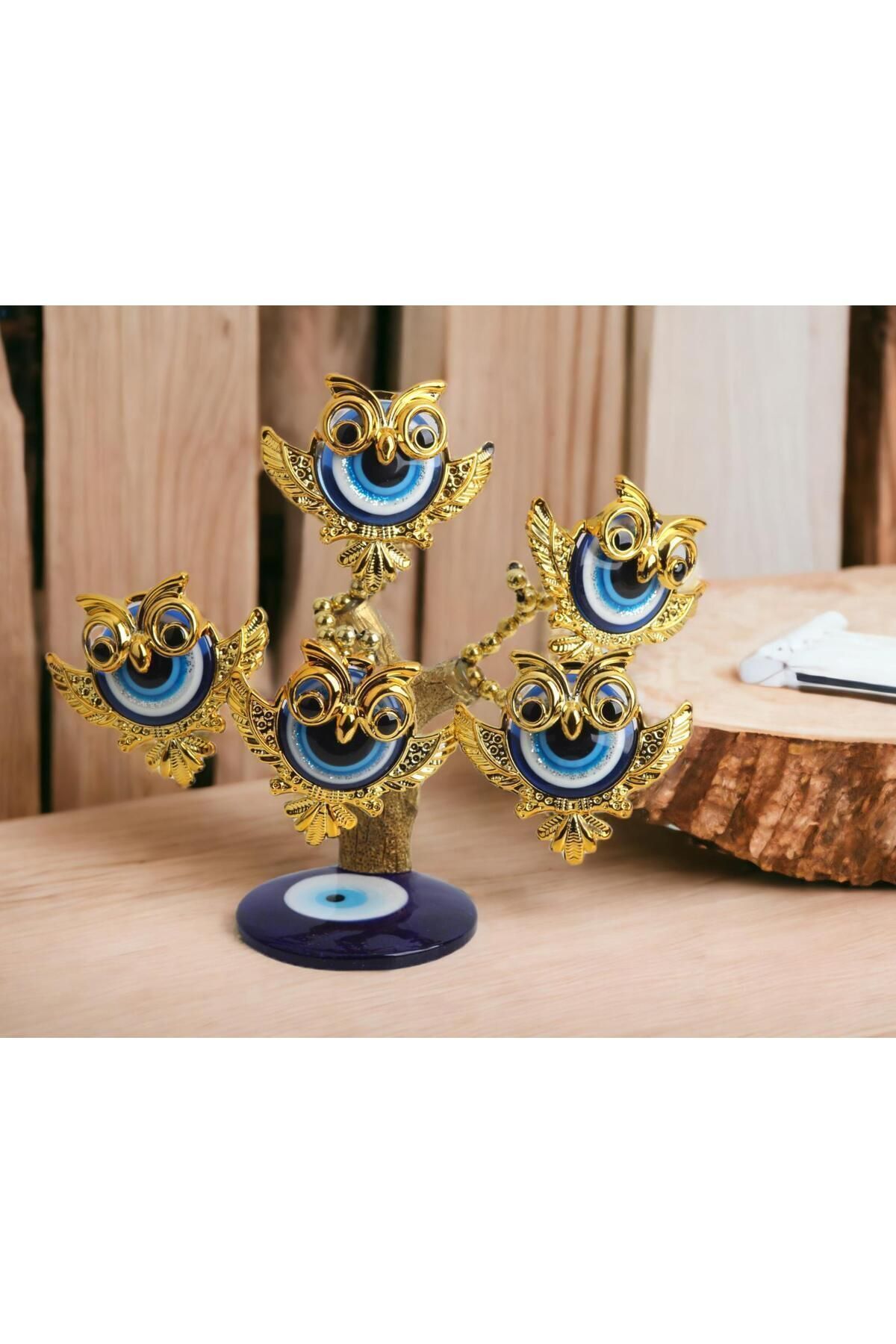 SerenityHaven Feng Shui Nazar Boncuğu Çiçeği Hayat Ağacı Biblo Servet Çakra Şans Ağacı Mavi Göz Baykuş 15 cm.