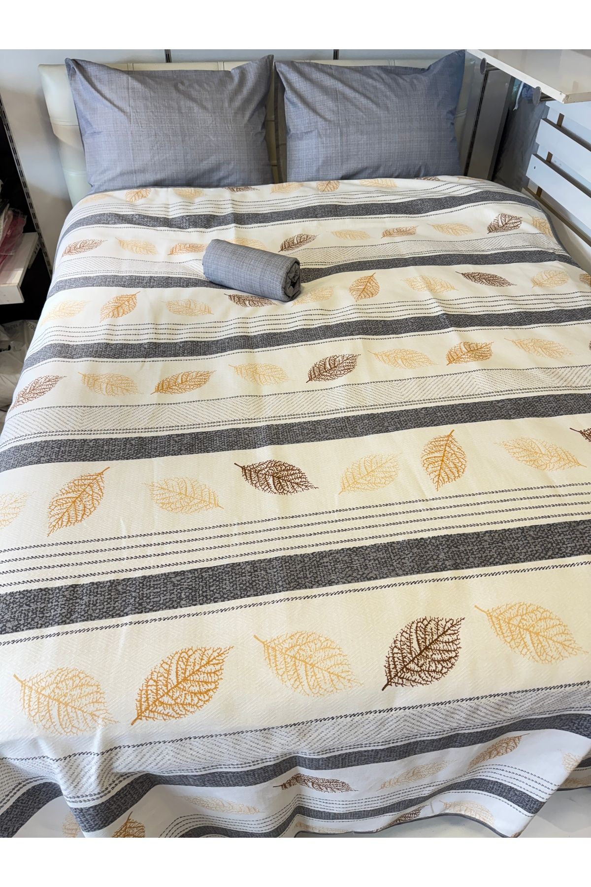 ŞENER HOME-Leaf Patterned Sheet Elastic Single Pique Set 6