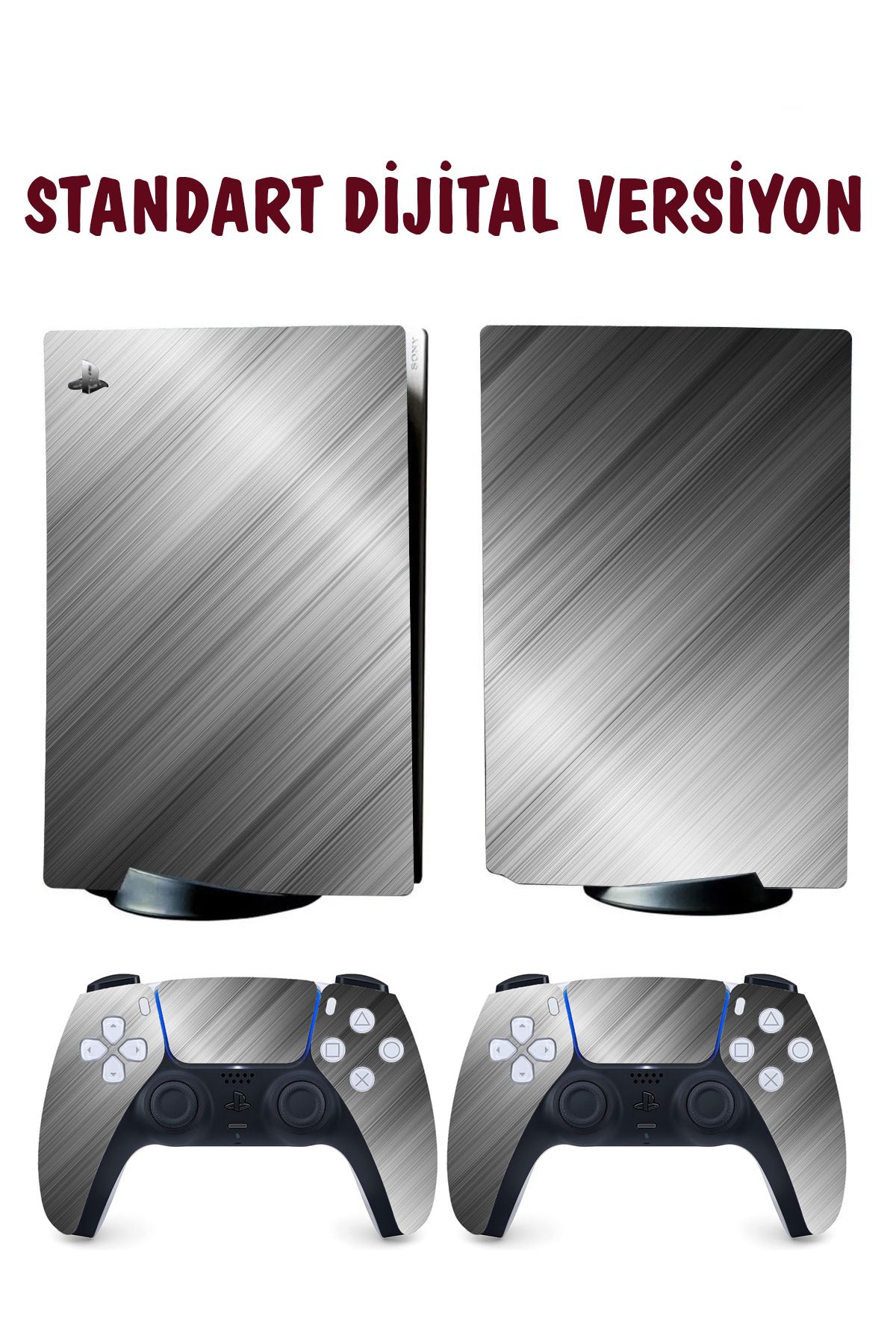 KT Decor Gri Metal Çizgiler Playstation 5 Full Sticker Kaplama Seti