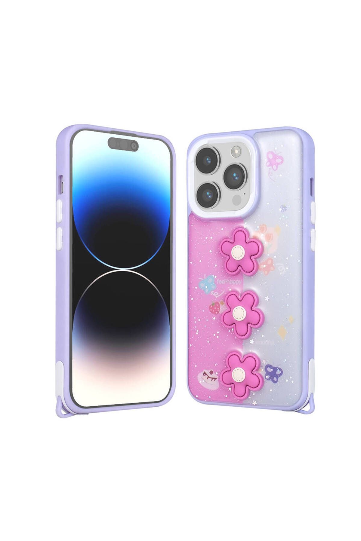 Başkenttekno iPhone 14 Pro Max Kılıf Parlayan Simli Kabartma Figürlü Cevze Kapak