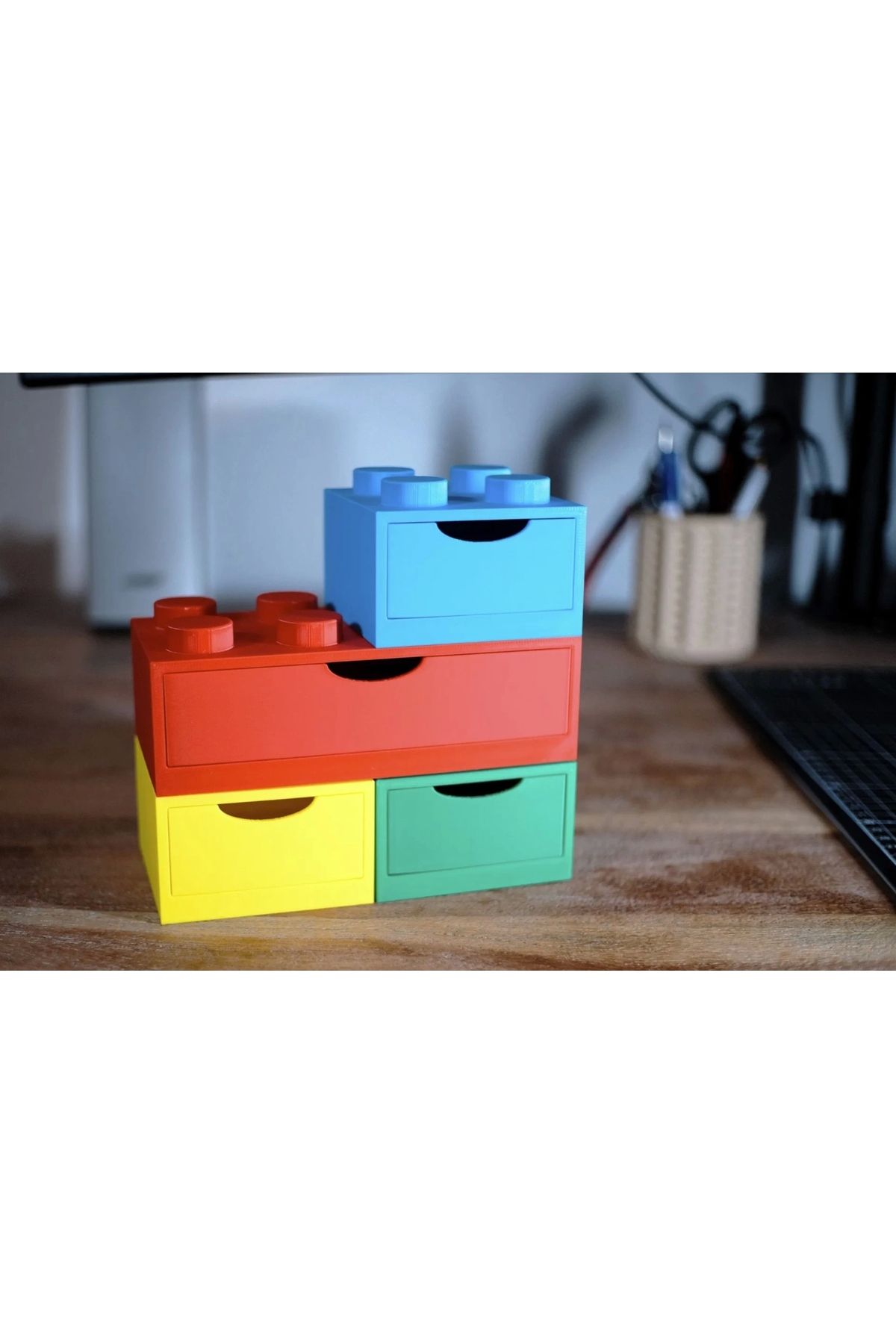 Ceres Studio Renkli Lego Blok Organizer Kutu Seti - Masa Üstü Kalemlik Kırtasiye Çekmeceli Düzenleyici Hediye
