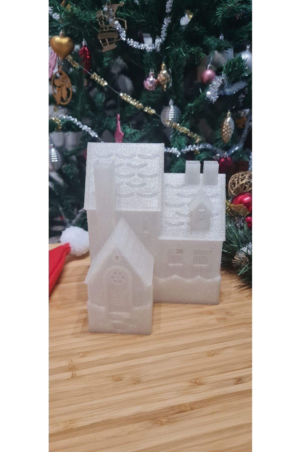 SerenityHaven Led Mum Işıklı Yılbaşı Köşk Evi Dekoratif Biblo 12x13x15 cm