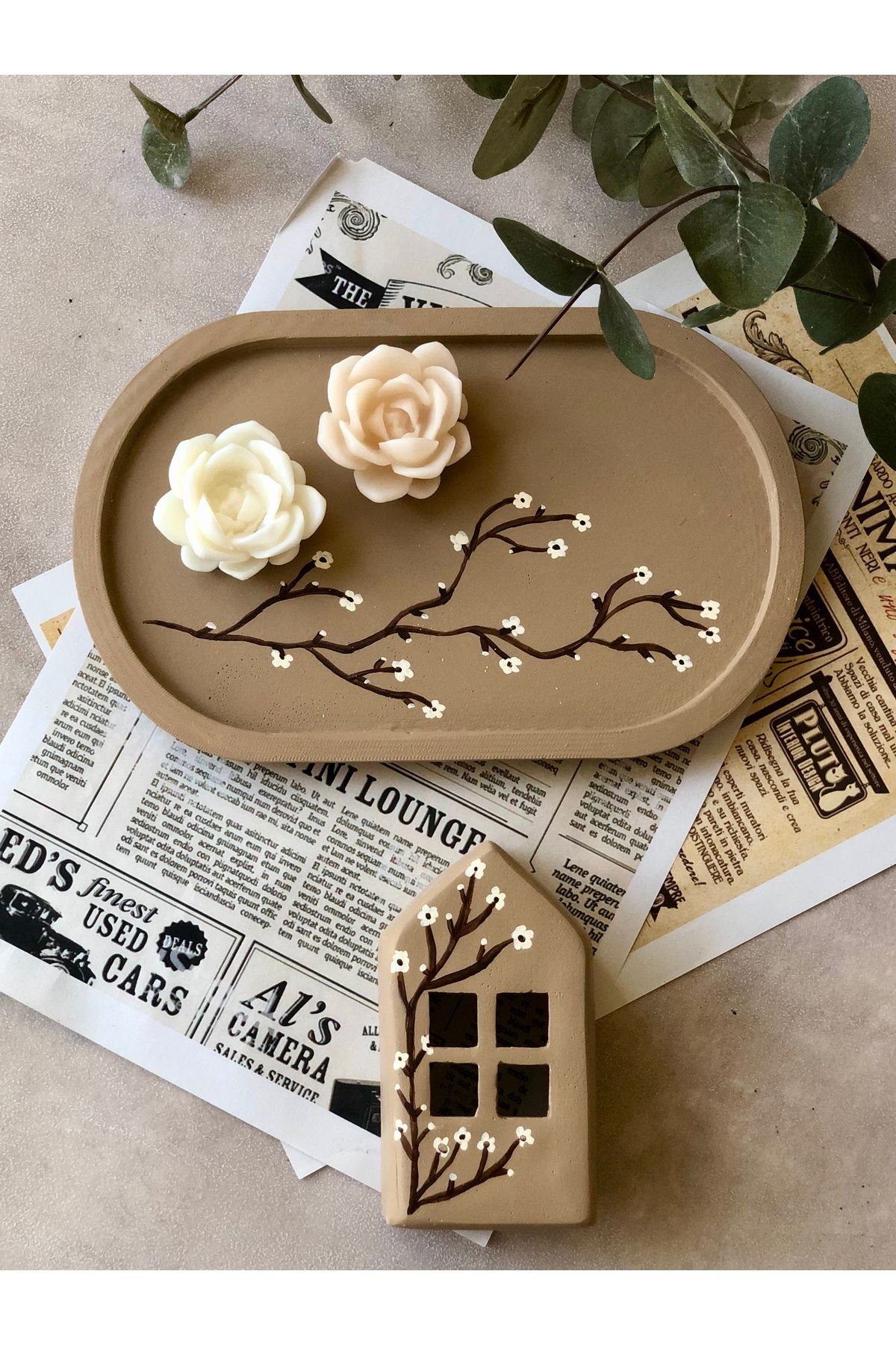 thiramis homeconcept Sakura El Boyaması Mumlu set 4Parça