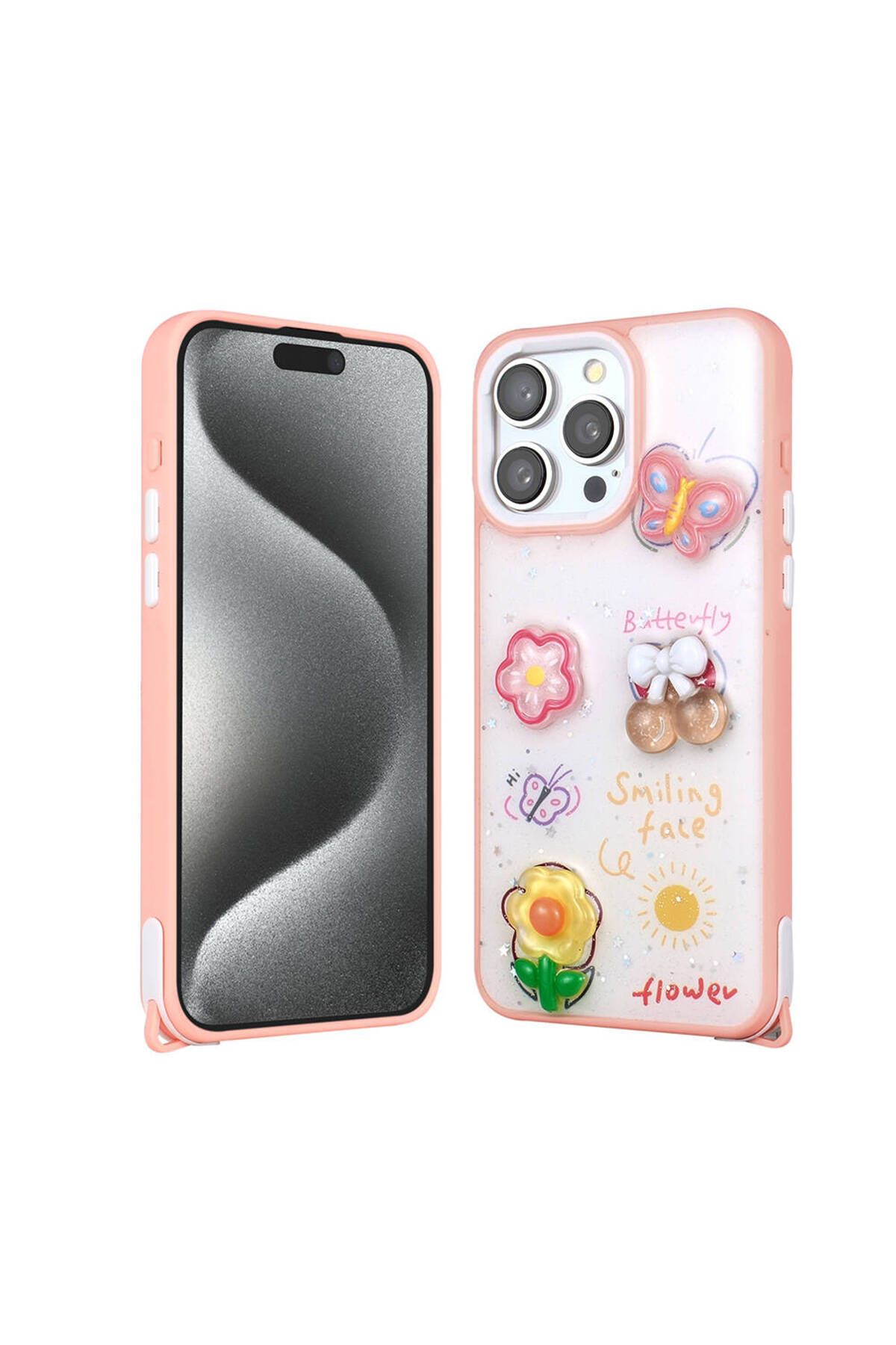 Başkenttekno iPhone 15 Pro Max Kılıf Parlayan Simli Kabartma Figürlü Cevze Kapak