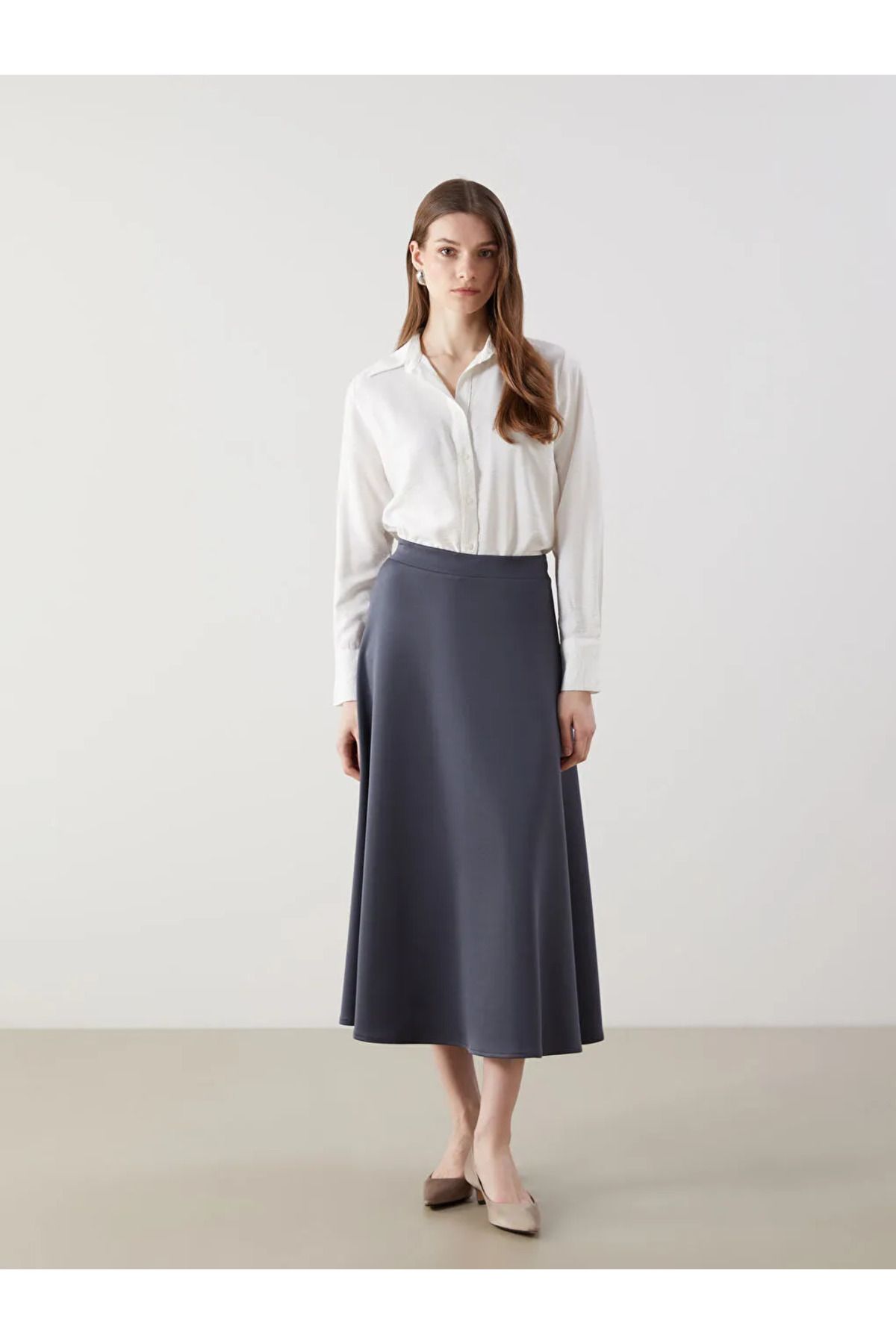 LC Waikiki LCW Modest Gri Beli Lastikli A Kesim Etek