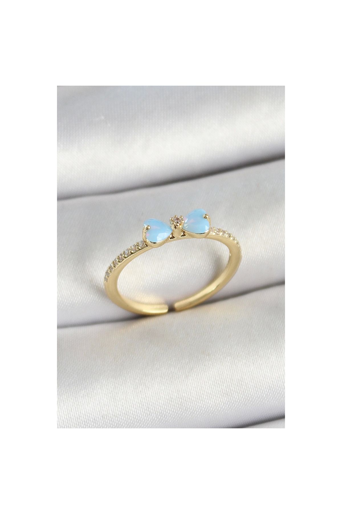 Marsilyan Pirinç Fiyonk Figürlü Zirkon Taşlı Gold Renk Ayarlanabilir Kadın Yüzük - TJ-BYK3760