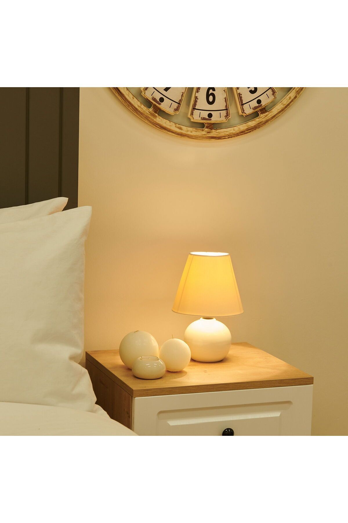 SerenityHaven Luce 12'lik Top Abajur Küçük Seramik - Beyaz / Krem