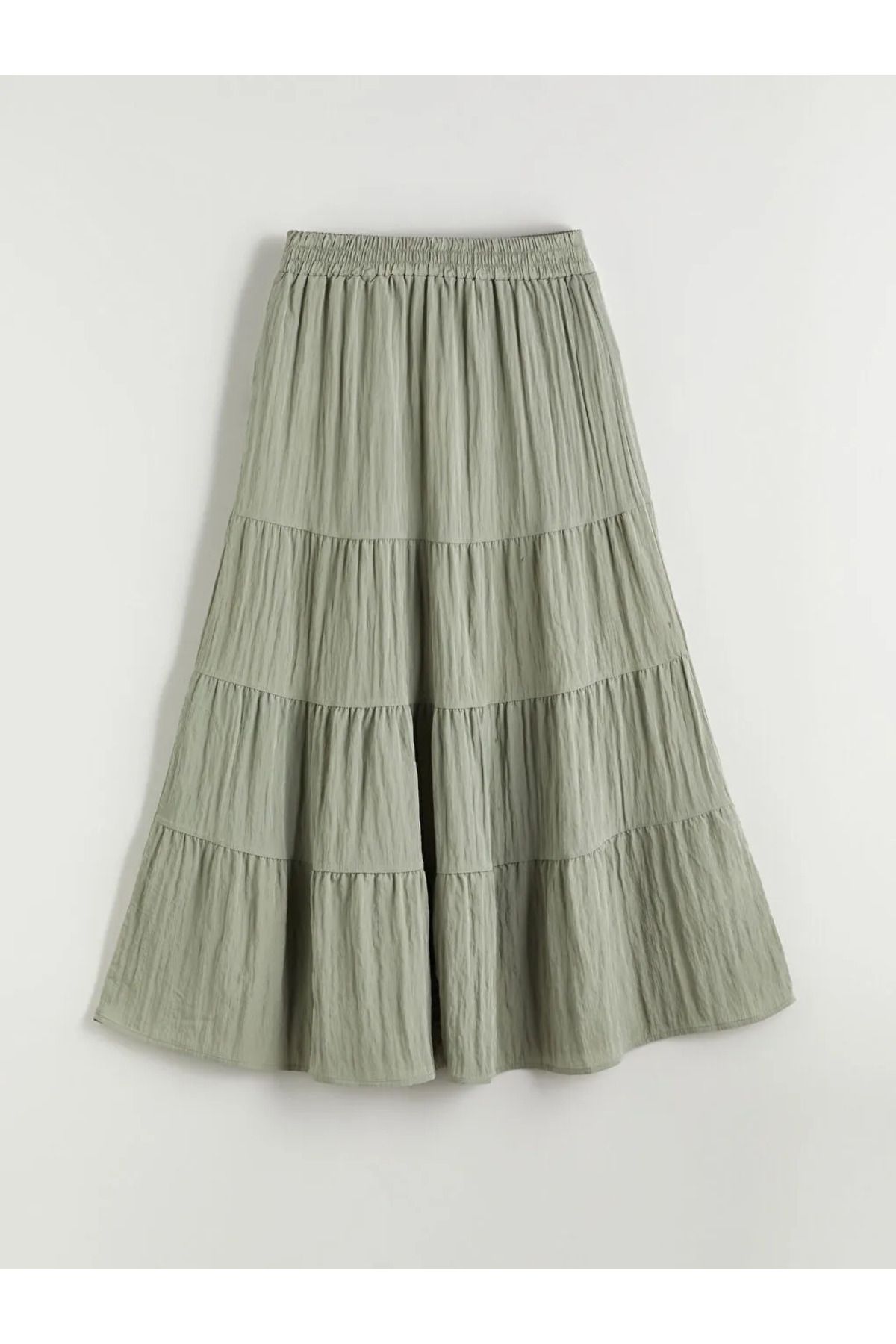 LC Waikiki LCW Modest Yeşil Beli Lastikli Katkat Pileli Etek