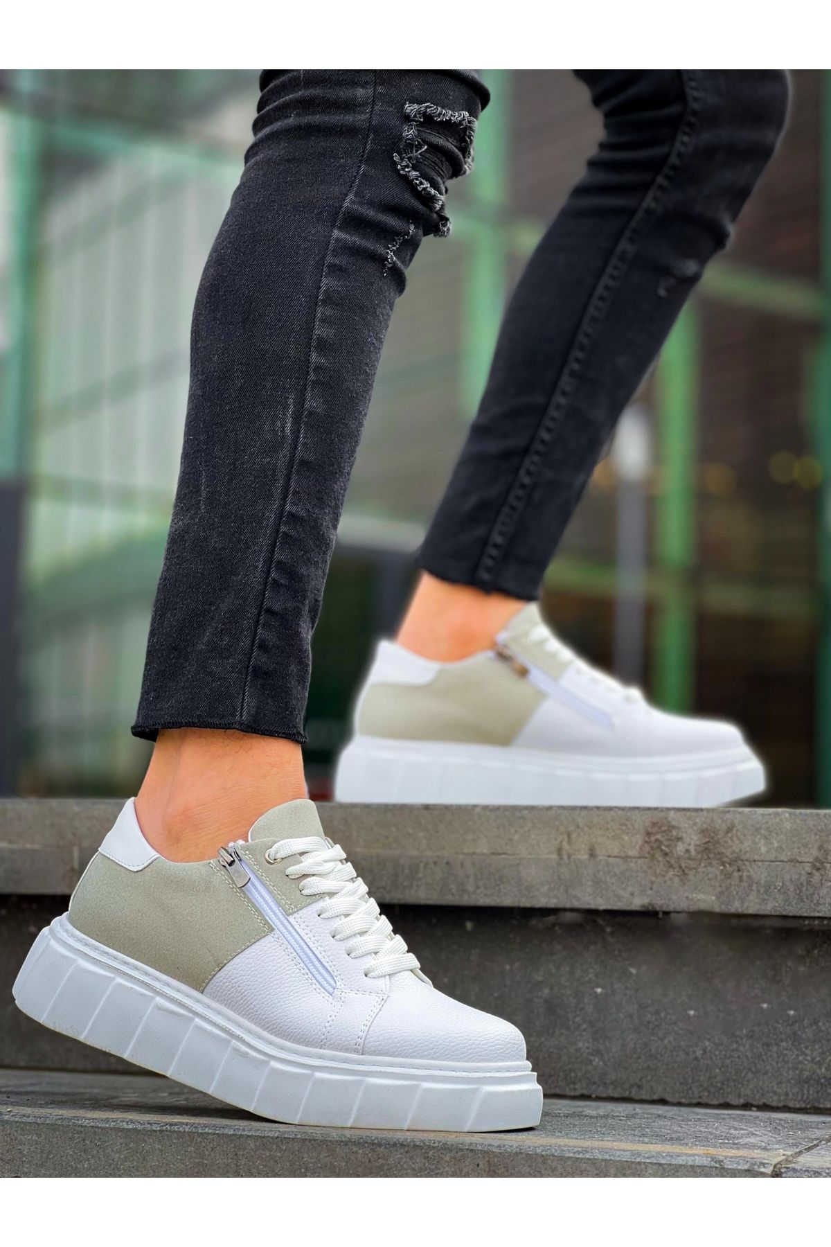 POLEXP Gri Süet Detaylı Yüksek Taban Sneaker