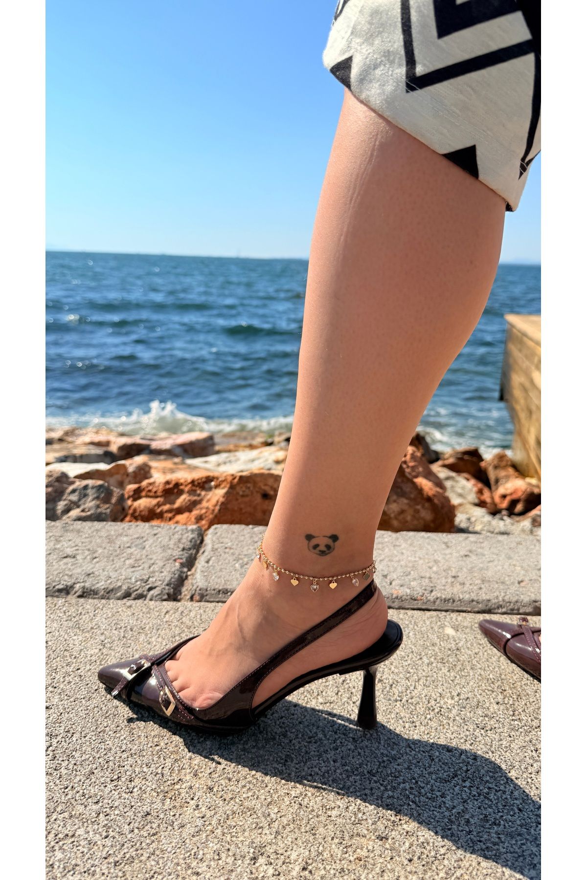 Moonjy Çelik Gold Zirkon Taşlı Kalp Charm'lı Heartaura Halhal