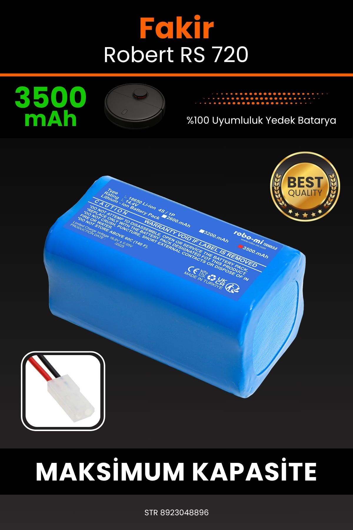 robo-mi Fakir Robert RS 720 3500mAh Robot Süpürge Bataryası - Yüksek Yoğunluklu Li-ion Hücre