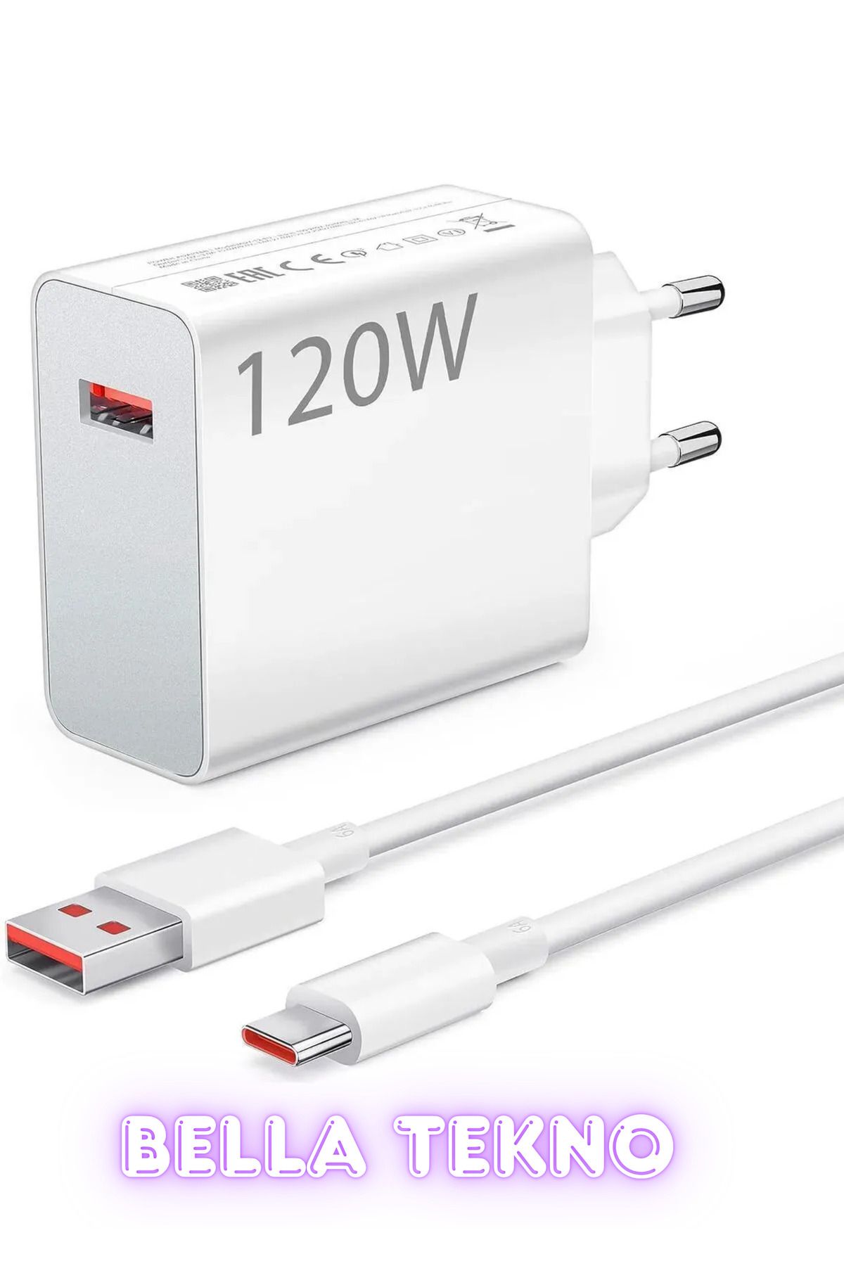 BellaThec Redmi Samsung Uyumlu 120w Type-C Süper Hızlı Şarj Aleti Cihazı Seti 120watt