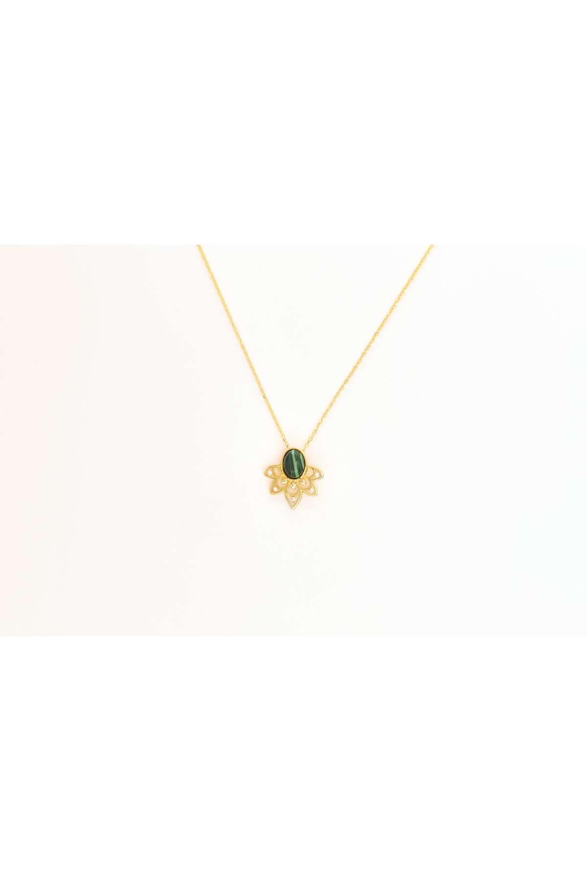 Ocean Silver & Jewelry Malahit Taşlı Lotus Gümüş Kolye