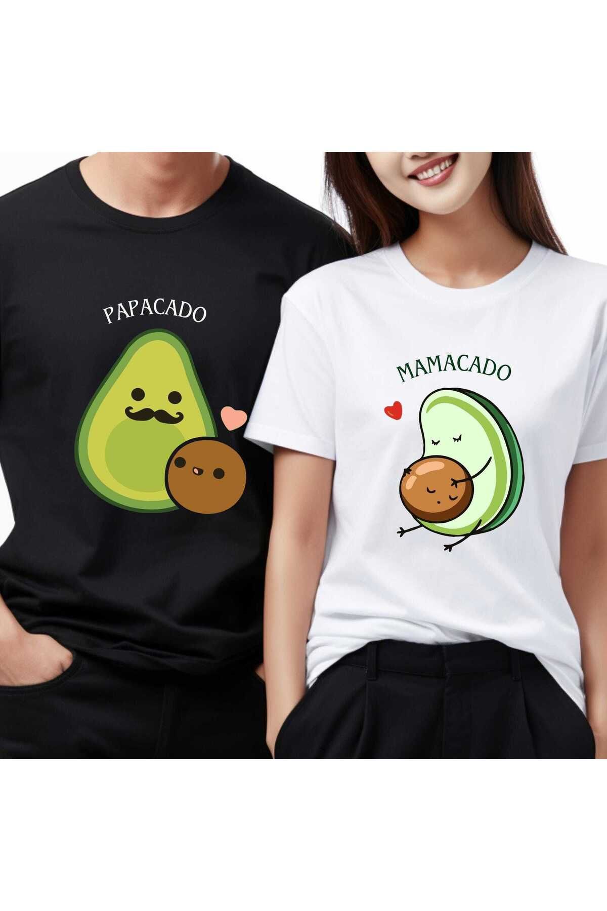 Etiole Papacado Mamacado Baskılı Tişört | Aile Kombin Avokado Tişörtü | Anne Baba Hediyesi