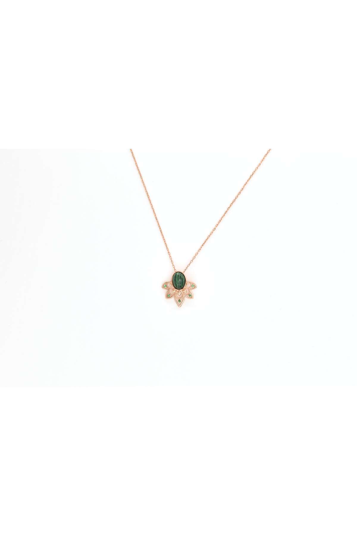 Ocean Silver & Jewelry Malahit Taşlı Lotus Gümüş Kolye