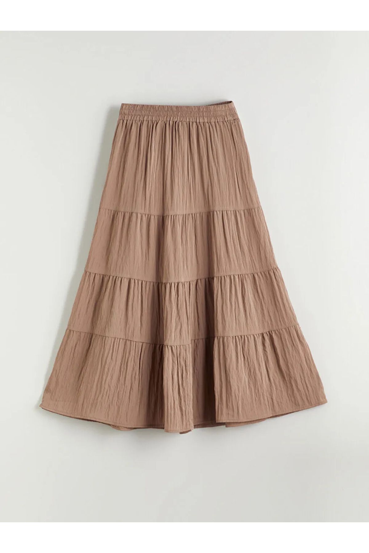 LC Waikiki LCW Modest Kahverengi Beli Lastikli Katkat Pileli Etek