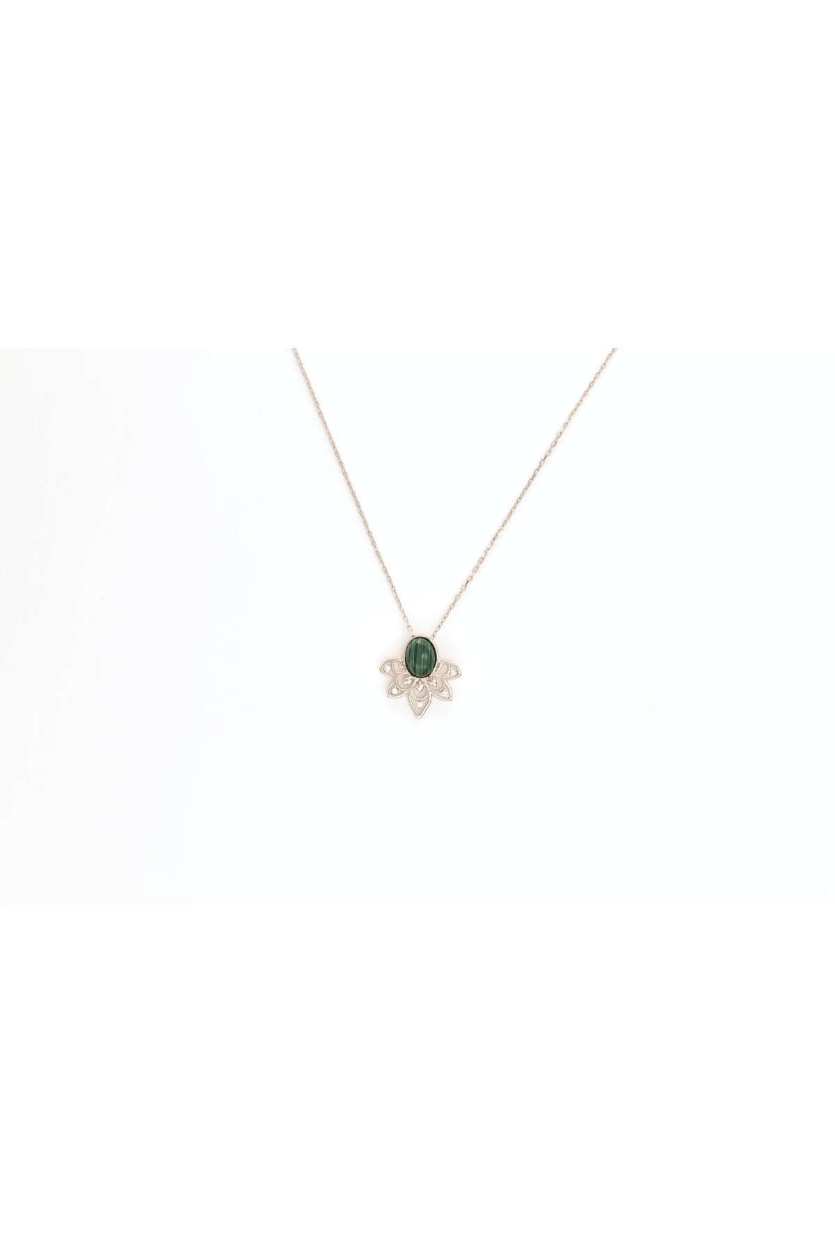 Ocean Silver & Jewelry Malahit Taşlı Lotus Gümüş Kolye