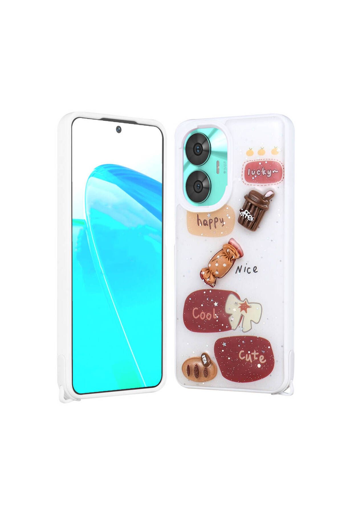 Başkenttekno Realme C55 4G Kılıf Parlayan Simli Kabartma Figürlü Cevze Kapak