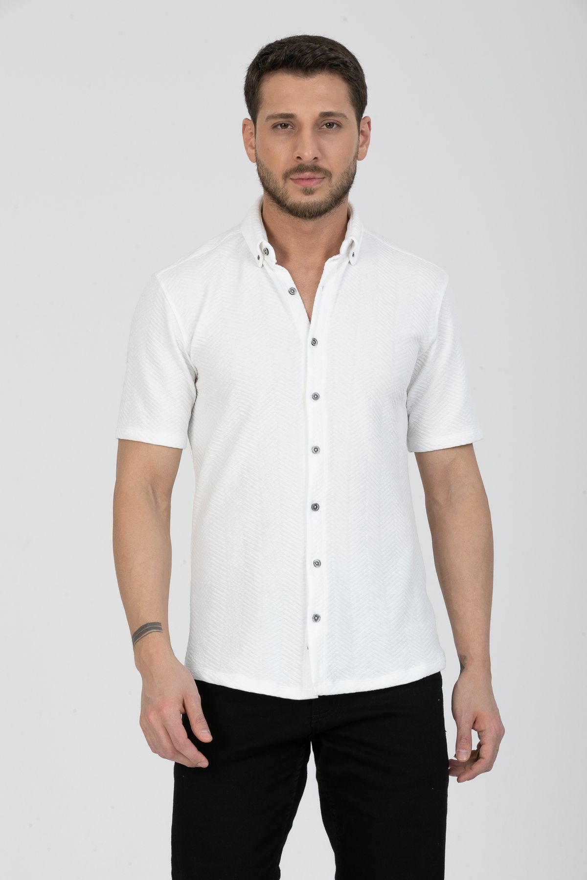 Klothy Erkek Kısa Kol Slim Fit Örme Gömlek 2590