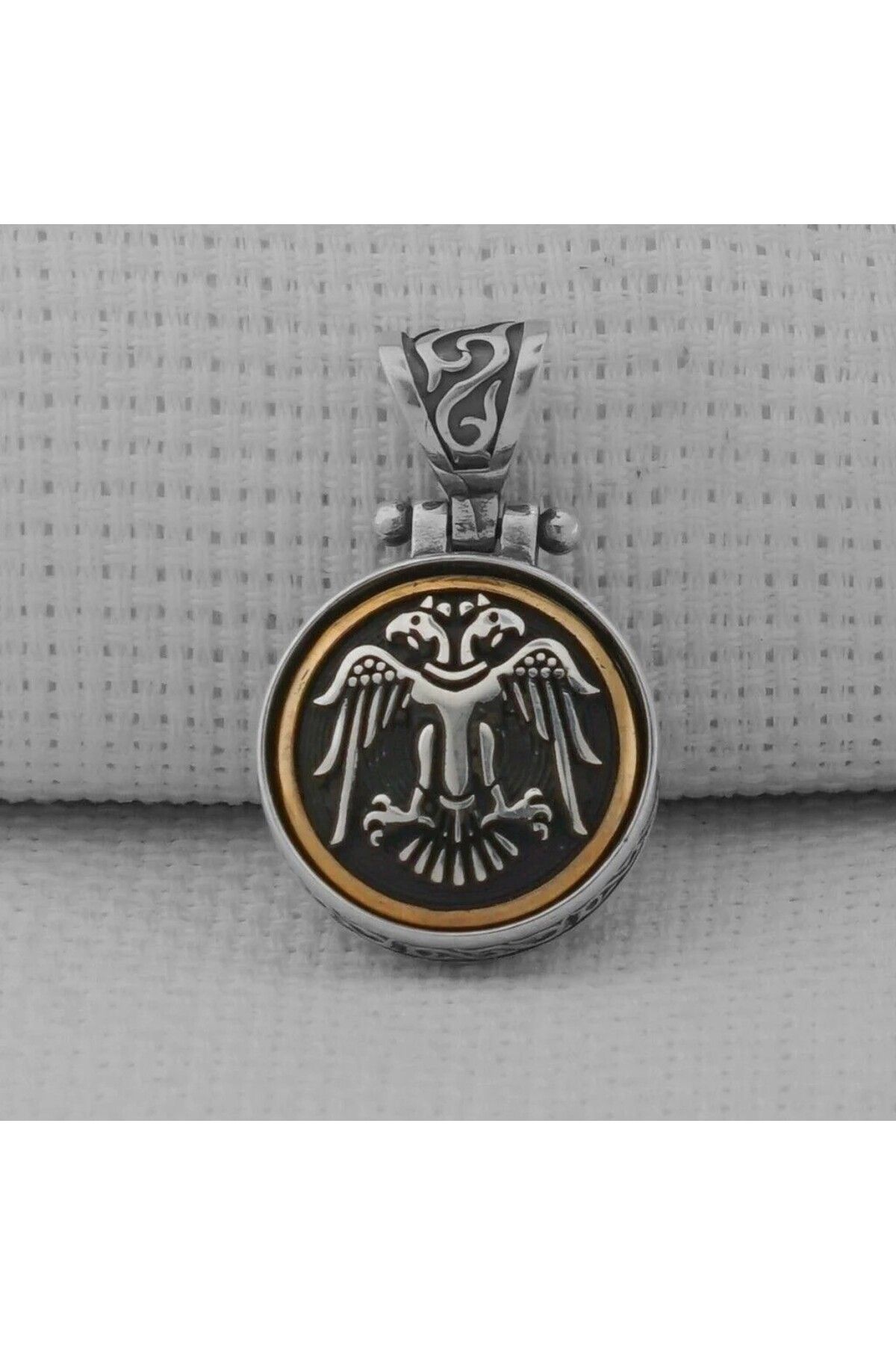shop Çift Başlı Kartal Karal Zincirli Ortası Dönen 925 Ayar Gümüş Erkek Kolye Ucu
