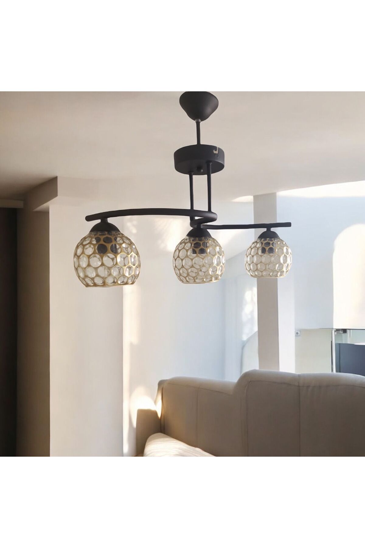 Ömür Çelikay Avize İkilim 3Lü Siyah Kasa Avize