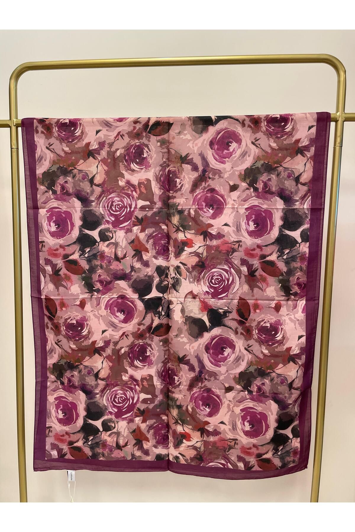 MENESSA Pamuk Vual Rose Desen Şal