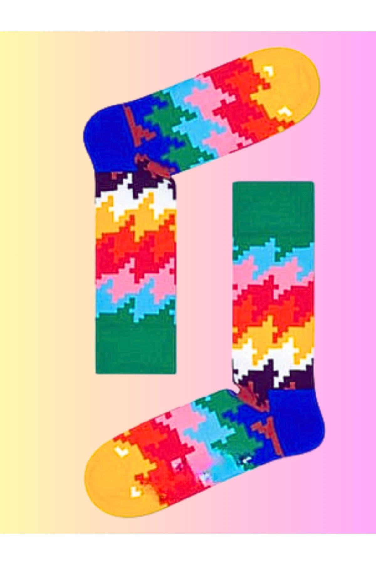 Shuttle Park Özel Seri Happy Renkli Piksel Desenli Socks Eğlenceli Rahat Tasarım Tarz Soket Dikişsiz Çoraplar