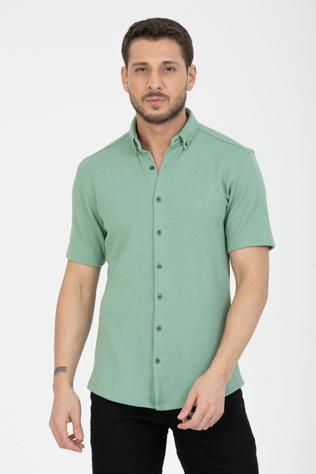 Klothy Erkek Kısa Kol Slim Fit Örme Gömlek 2590