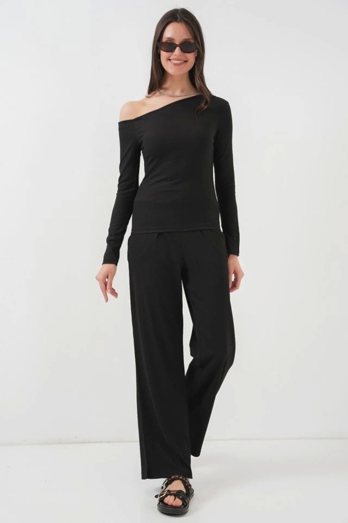 Butik 6708 Düşük Omuz Alt Üst Takım - Siyah