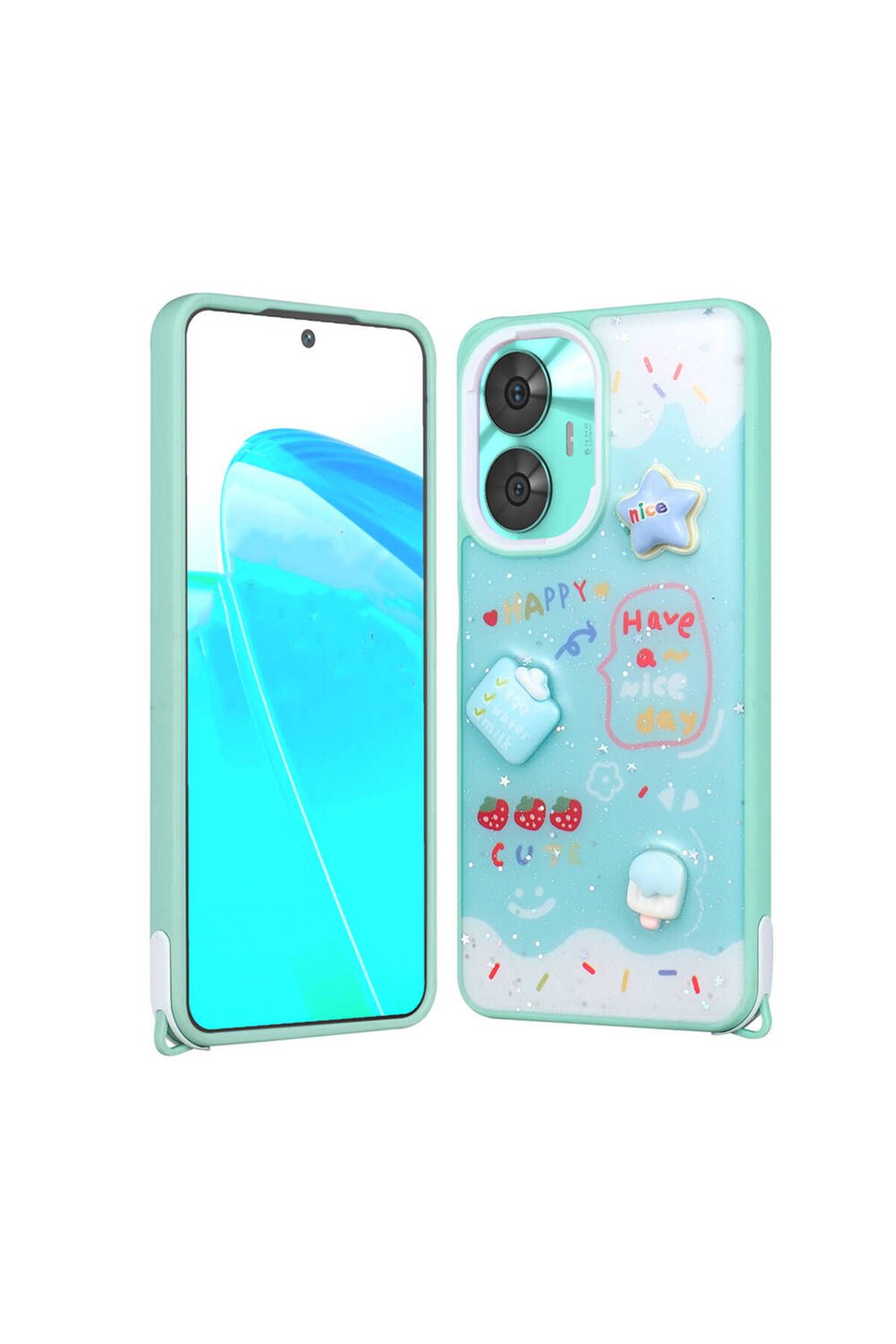 Başkenttekno Realme C55 4G Kılıf Parlayan Simli Kabartma Figürlü Cevze Kapak