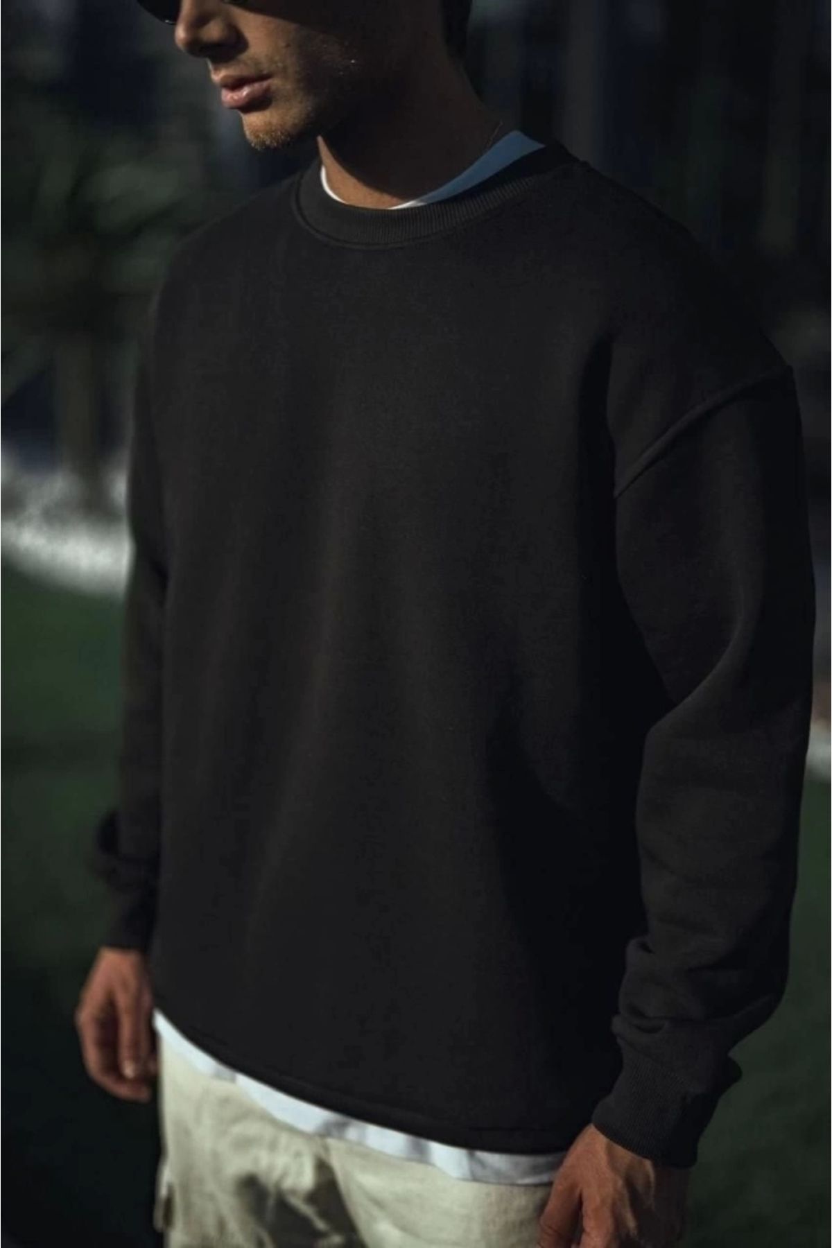 Butik Kışlık Bisiklet Yaka Üç İplik Basic SweatShirt - Siyah