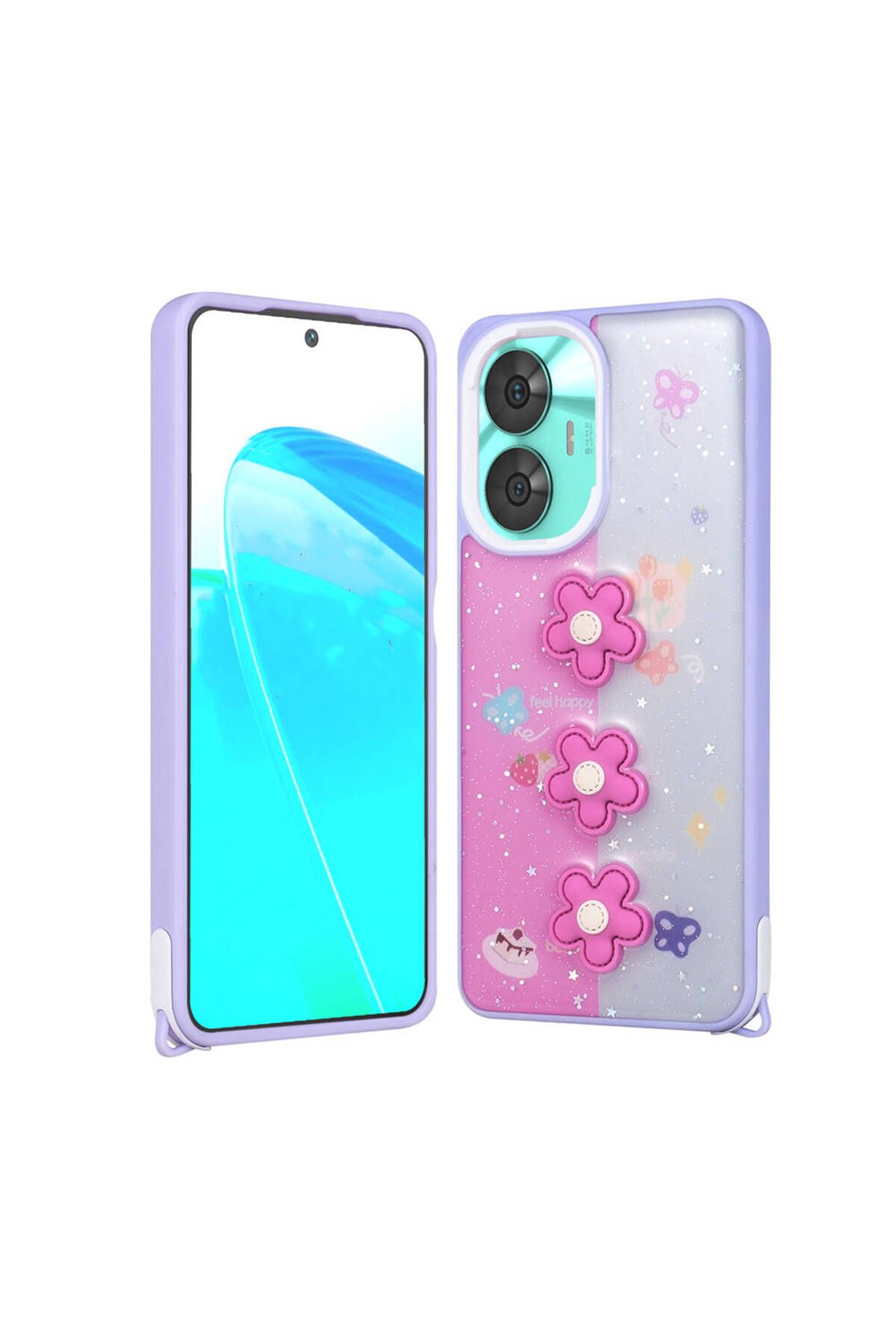 Başkenttekno Realme C55 4G Kılıf Parlayan Simli Kabartma Figürlü Cevze Kapak