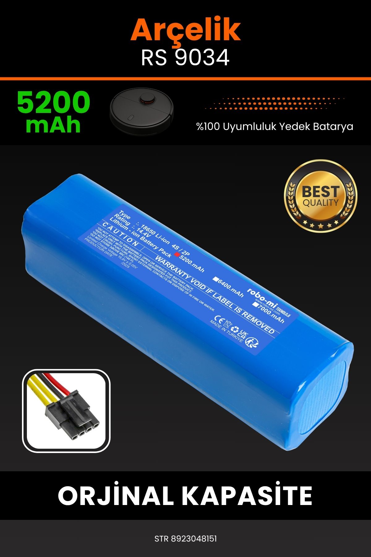 robo-mi Arçelik RS 9034 5200mAh Robot Süpürge Bataryası - Koruma Katmanlı Batarya Teknolojisi