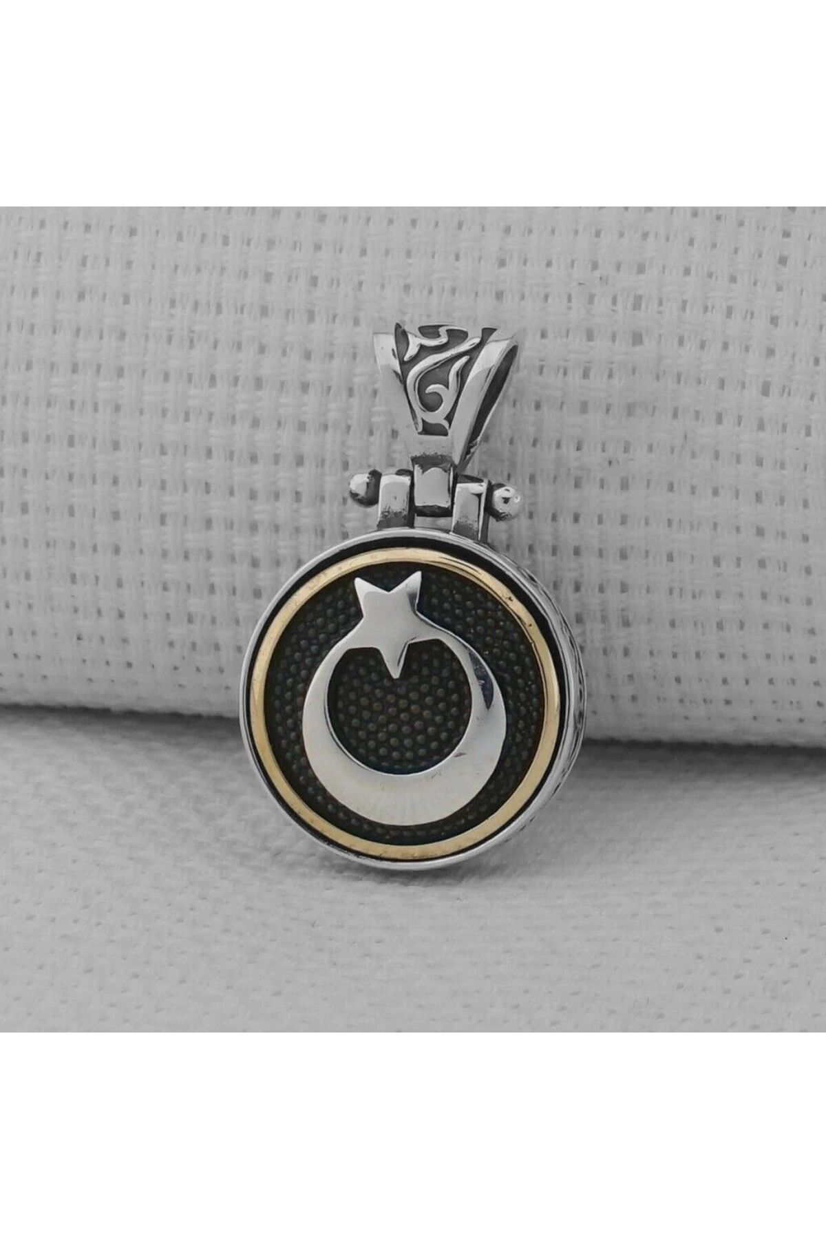 shop Ay Yıldız Ortası Dönen Tasarımlı 925 Ayar Gümüş Erkek Kolye Ucu
